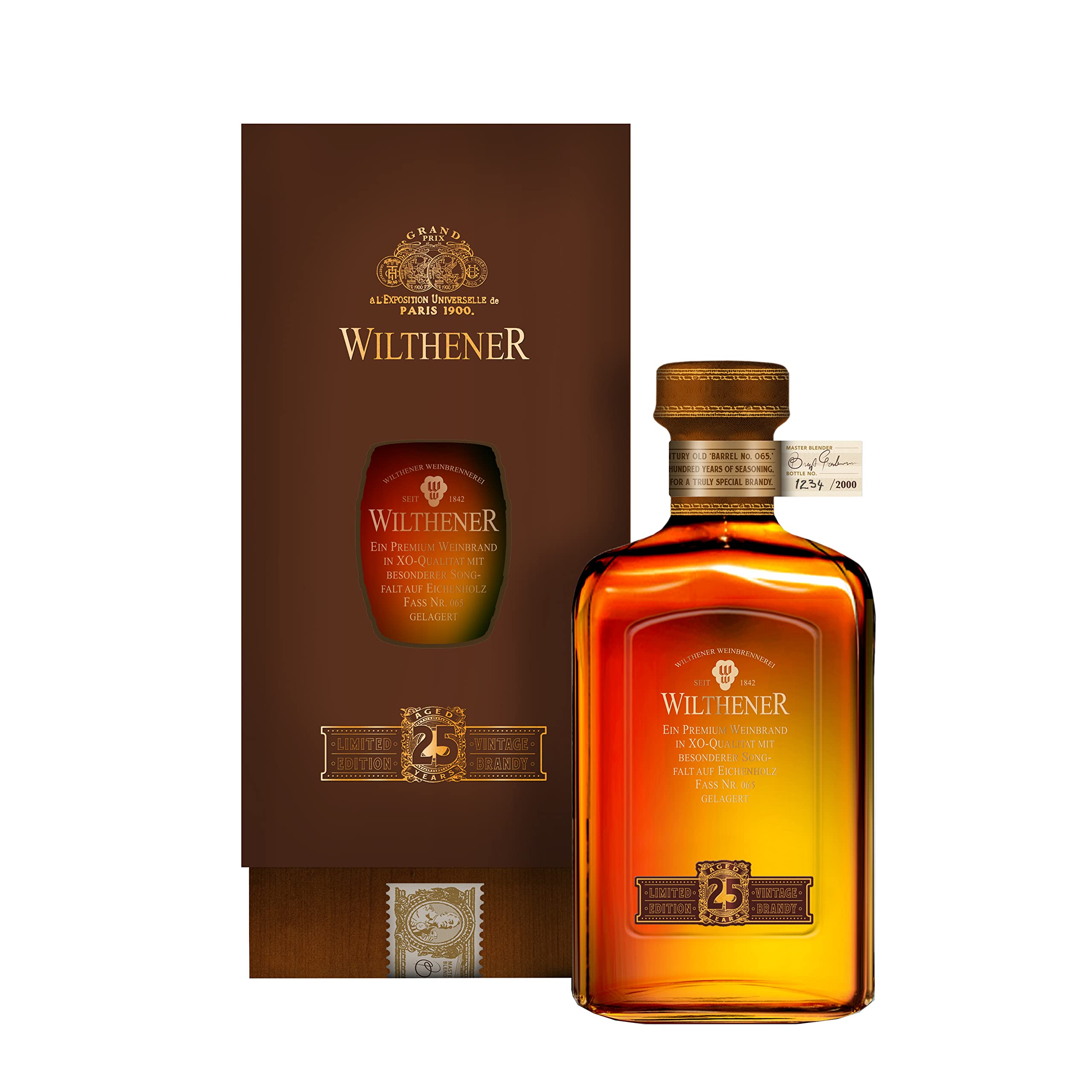 WILTHENER Jubiläumsedition I Premium Weinbrand in X.O.-Qualität I 25 Jahre gelagert I Limitierte Edition I Geschenkpackung I 40% vol. I 0,5 l