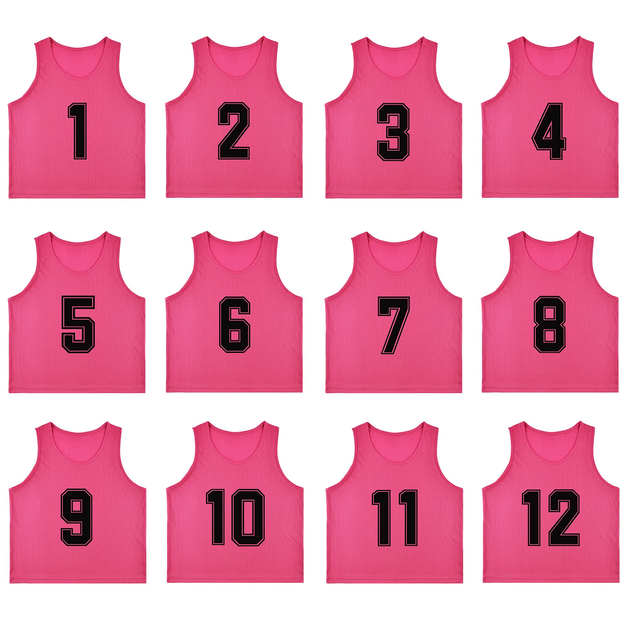 RE-HUO Set mit 12 nummerierten (1–12) Fußballwesten/Sport-Pinnies/Trainings-Lätzchen mit kostenloser Tragetasche