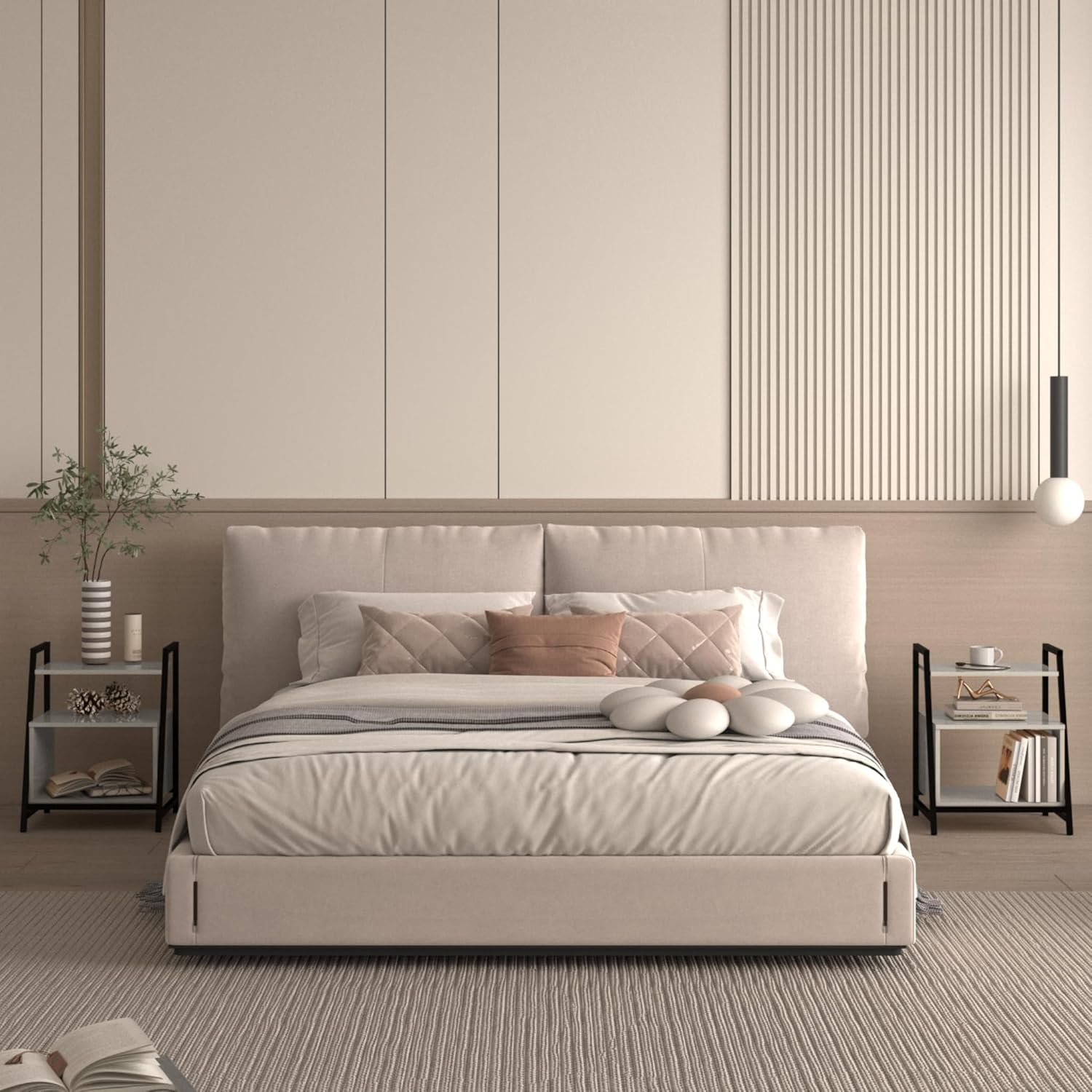 Side Table Small End Table with Open Storage Shelf Night Stands Side Table Bedroom Small Bedside Table Narrow Nightstand End Tables Bedroom Sofa Table for Small Spaces Grey