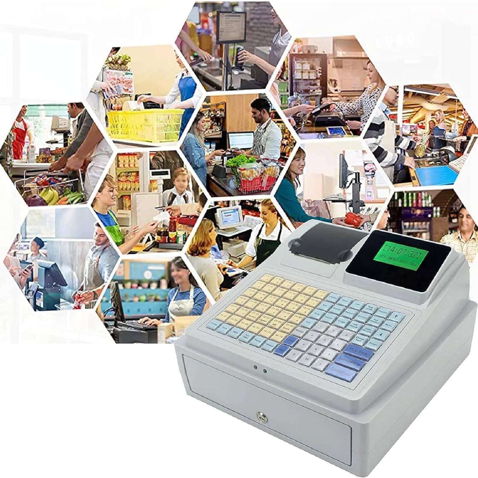 Caja Registradora Para Restaurante, Caja Registradora Con Impresora Térmica: Pantalla Para Invitados, Efectivo, Cajón De Monedas Y Función De Verificación De Dinero, Solución Conveniente Y Eficiente