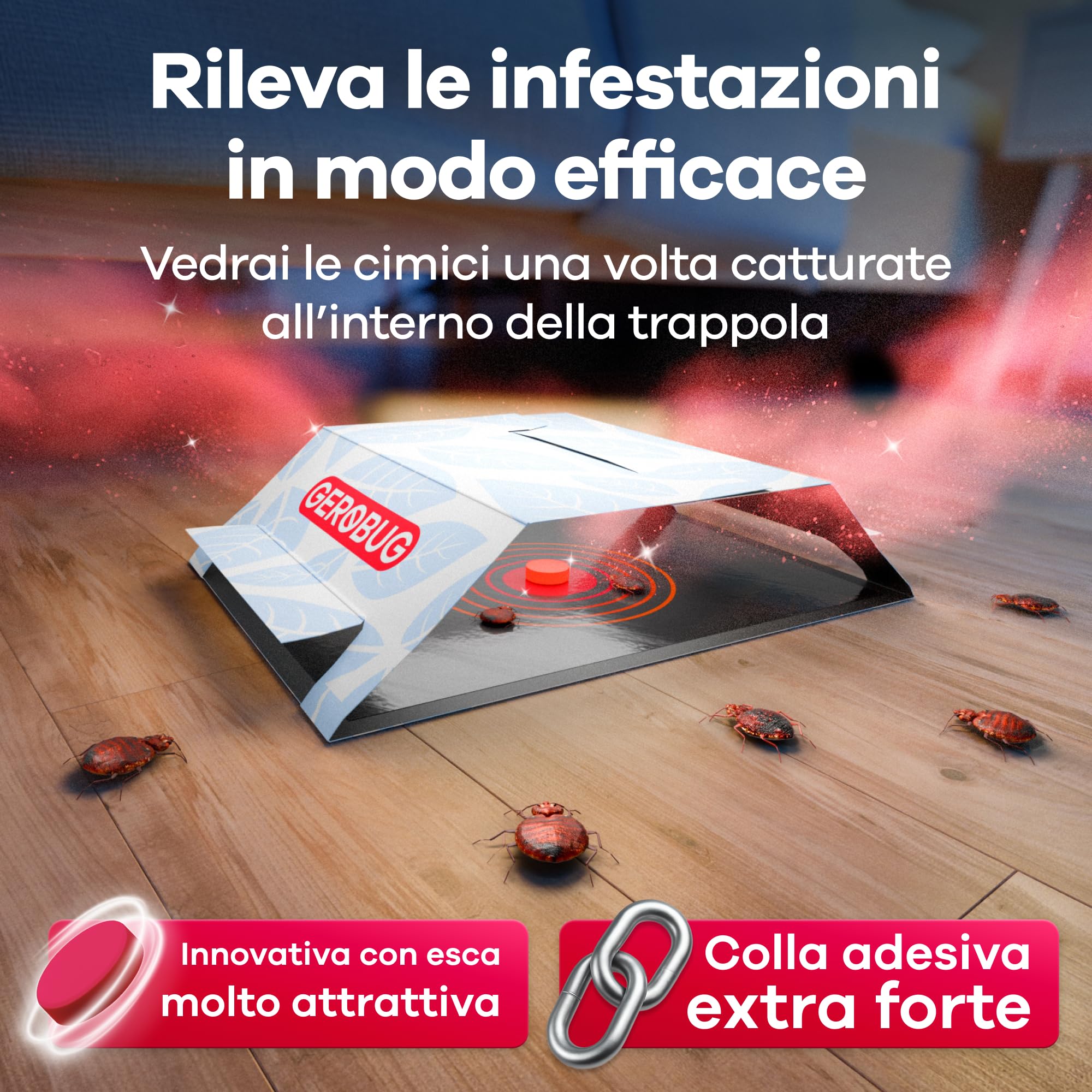 Gerobug Trappola per Cimici da Letto 12 Pezzi - Efficaci Trappole Adesive con Forte Attrattivo per la Rilevazione Precoce delle Cimici da Letto - Monitoraggio senza Sostanze Chimiche & Immediatamente