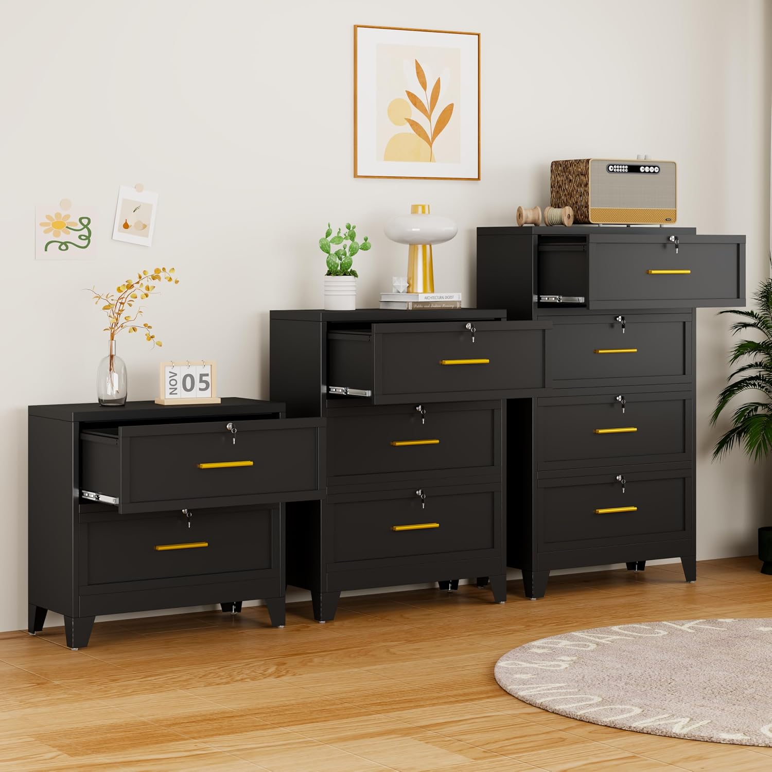 GAIOUS 2 Drawer File Cabinet with Lock, Metal Lateral Filing Storage Cabinet for Office Home, Steel Vertical File Cabinets for Letter A4 Size, Black Under Desk File Drawer, Assembly Required