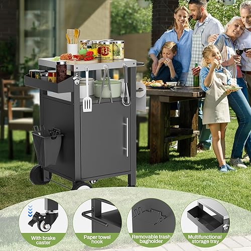 Miniatura 7 de Carrito de parrilla al aire libre con muebles de patio, mesa de parrilla al aire libre con almacenamiento, carrito de barra rodante para barbacoa al