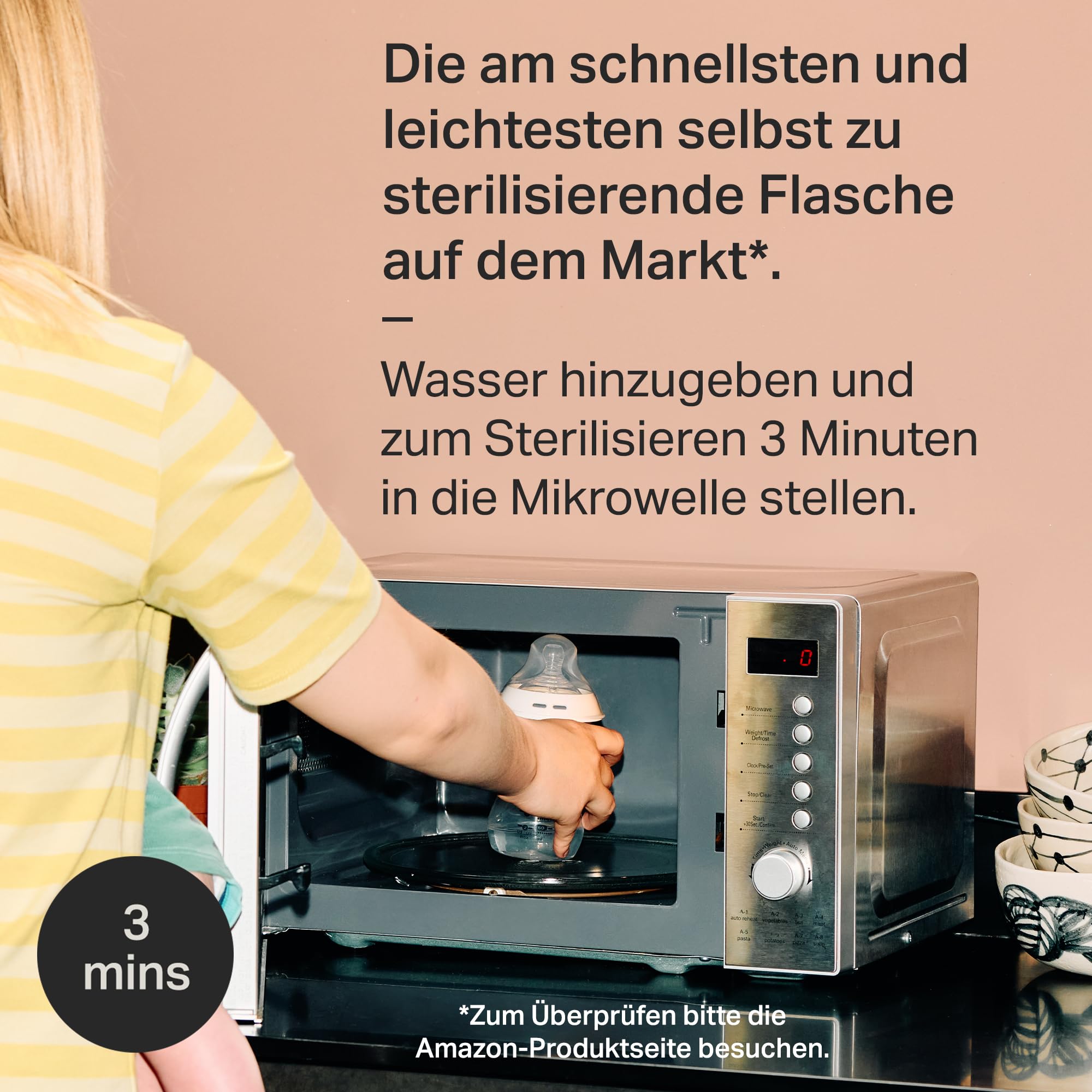 Tommee Tippee-Babyflaschen, Natural Start-Set aus Glas für Neugeb., Anti-Kolik-Flaschen (150ml und 250ml), brustähnl. Sauger, selbst steril., Zubehör