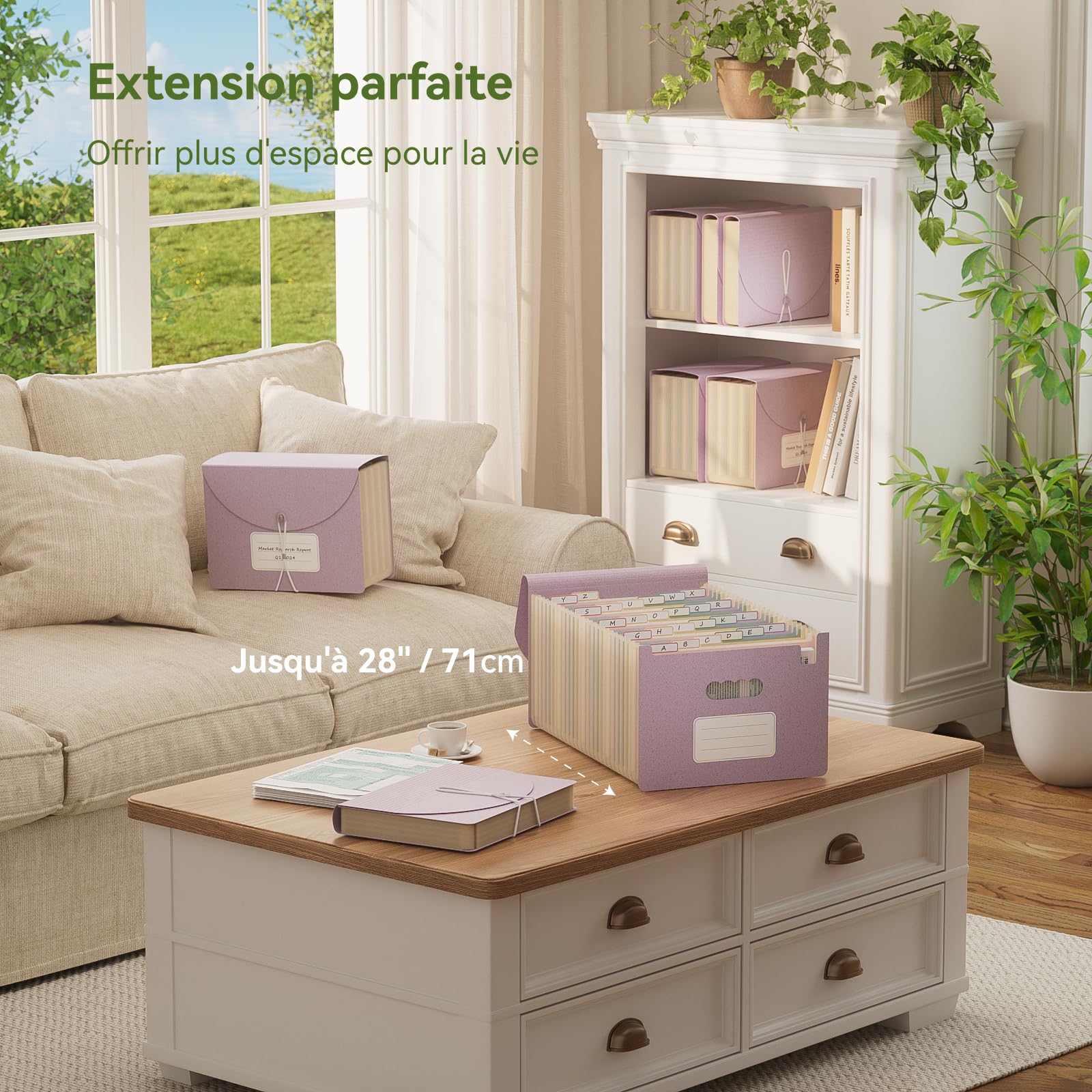 EcoStash Trieur 26 Compartiments A4, Rangement Papier Administratif | Organiseur de Dossiers Accordéon en Paille de Blé, Classeur Range Document, Sans BPA, Retour à la Nature, Violet Lavande