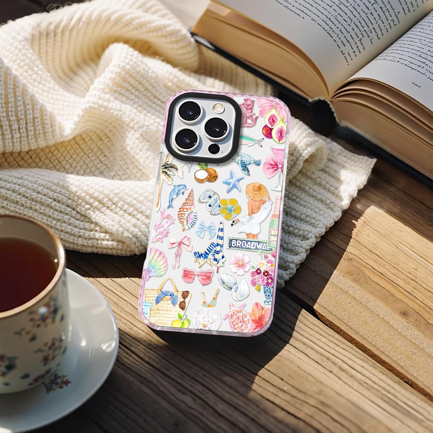 Condition photo showing New/Like New for chicsfleur for iphone 13 pro case, tpu phone case with camera protection for women girls teens - broadway beach collage shell fig hibiscus disco pink bow tropical fish sorority aesthetic unique romalace iphone 13 pro