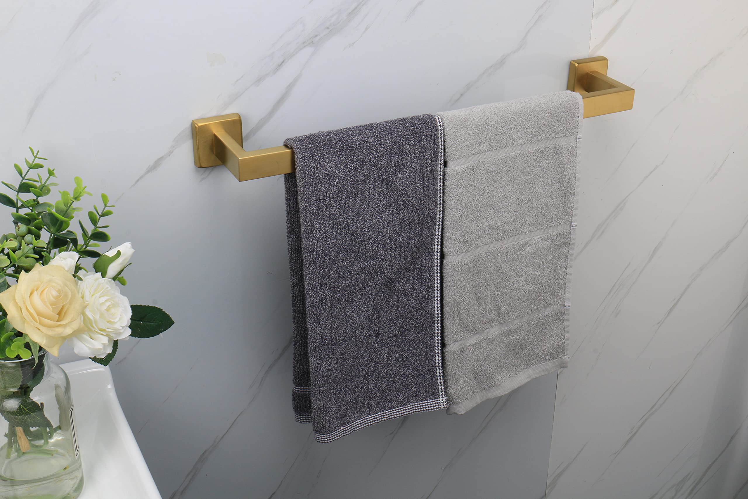 TocTen - Toallero de baño, base cuadrada gruesa, barra de toalla de acero inoxidable SUS304 para baño, accesorios de baño, barra de toalla resistente montada en la pared (dorado cepillado, 51 cm)
