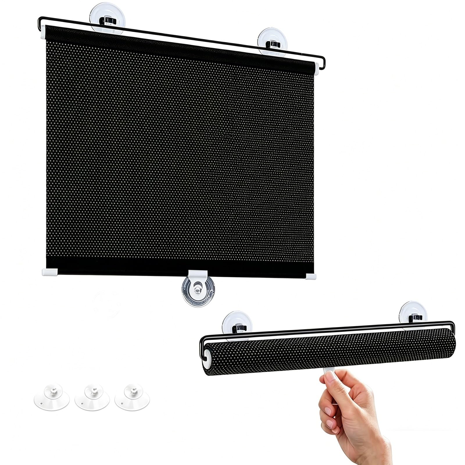 Soleil Ventouse, Store Enrouleur Occultant pour Fenêtre Rétractable, Store À Rouleau Portable, sans Perçage Rideau Protection Solaire pour Salon, Bureau, Voiture(Noir,W:80xH:135 cm (31x53 in),)