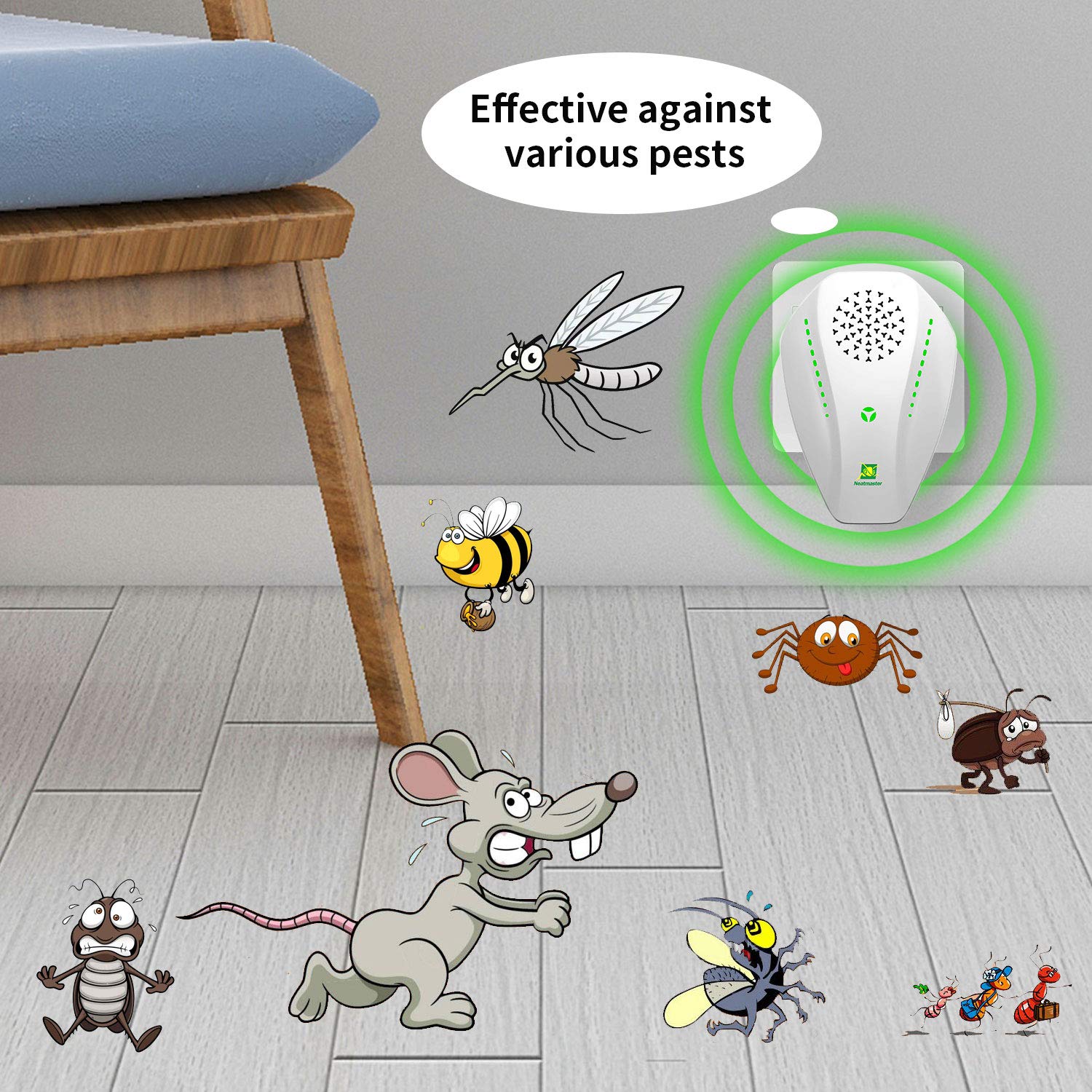 Neatmaster Repelente de plagas ultrasónico, Repelente de Insectos ...