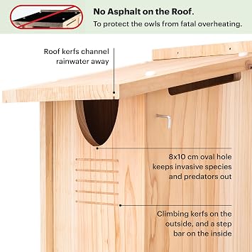 WHITEHORSE Large Owl House - Premium Cedar Wood - Weatherproof Design - 41 x 30 x 28 cm - A Nesting Owl Box for Several UK Owl Species