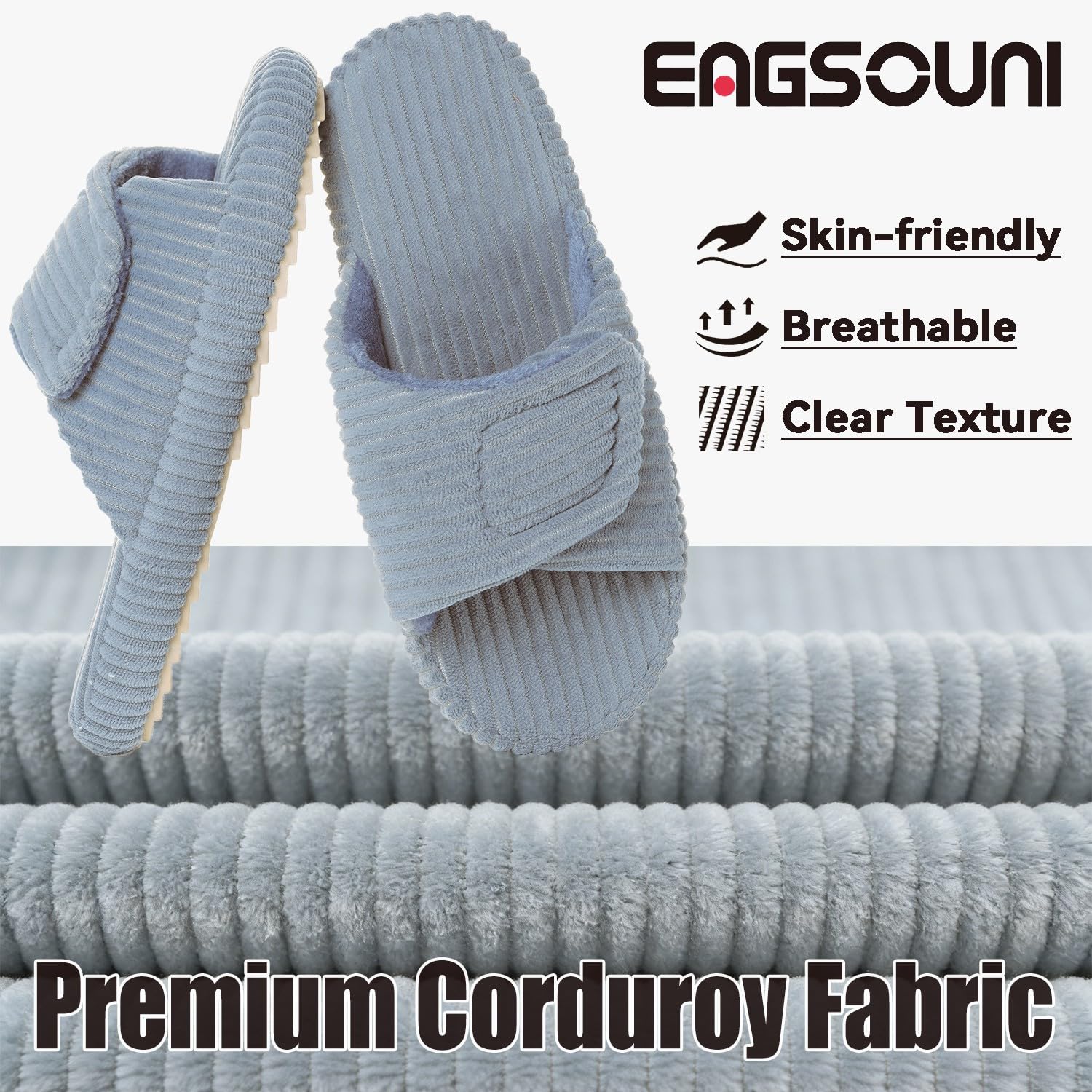Eagsouni Pantoufles Femme Mousse à Mémoire Confortable Cord Chaussons Réglable Largeur Bout Ouvert Chaussures Antidérapantes Slippers