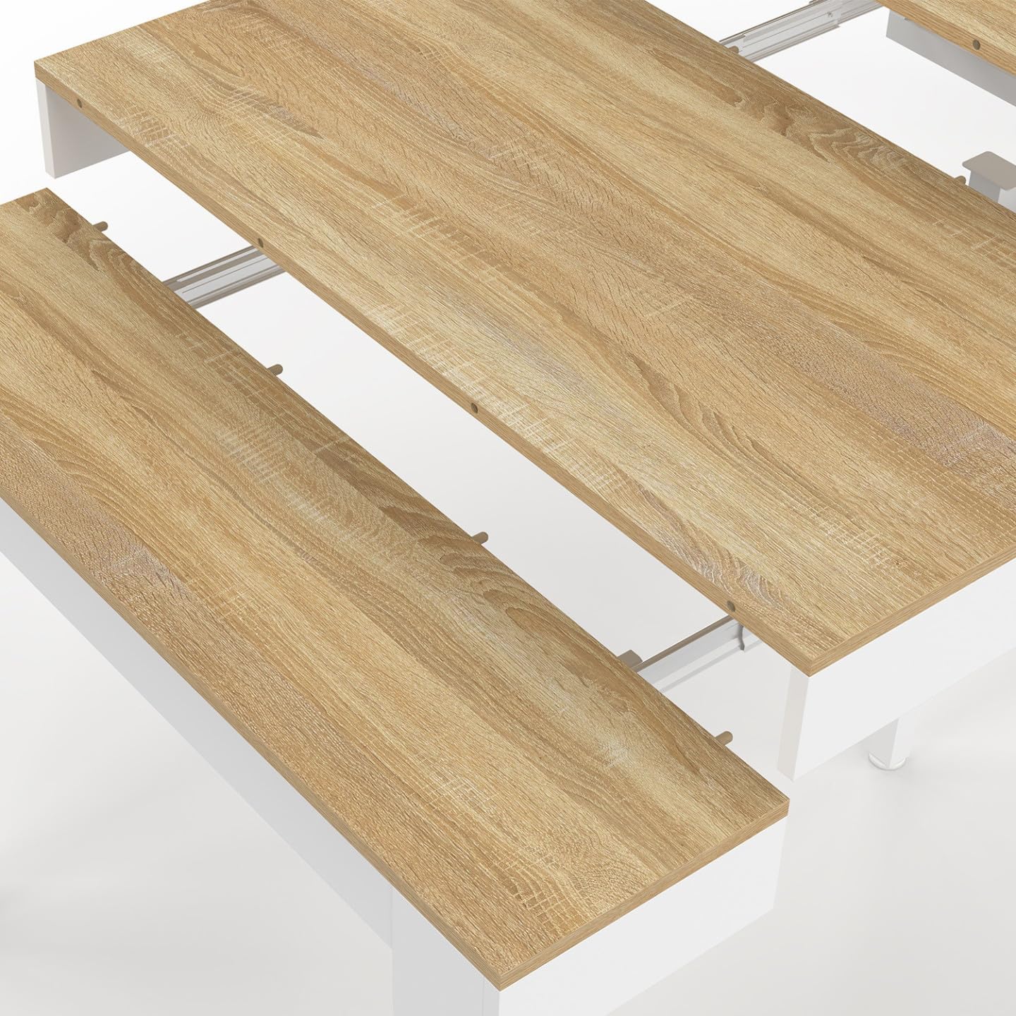 IDMarket - Consolle allungabile MICHEL, 10 posti, 235 cm, legno bianco e impiallacciato faggio