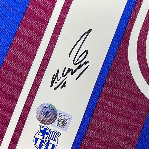 Miniatura 2 de Framed Autographed/Signed Sergio Kun Aguero 35x39 FC Barcelona Red/Blue Soccer Futbol Jersey Beckett BAS COA