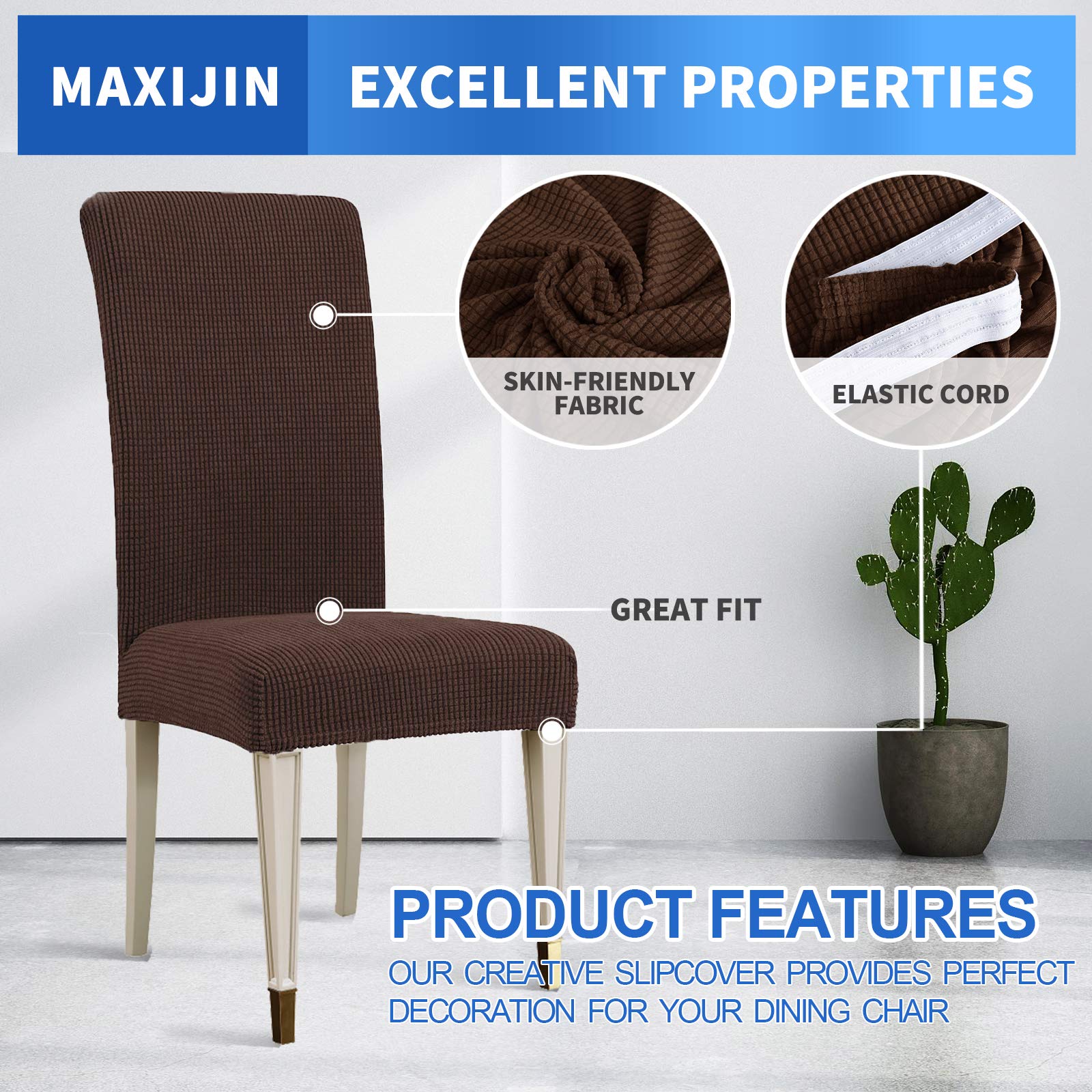MAXIJIN Super Stretch Dining Room Chair Cover Jacquard Spandex Dining Parsons Chair Slipcover Removable Chair Protector Covers for Dining Room,Hotel,Kitchen,Ceremony (Coffee - Image 3