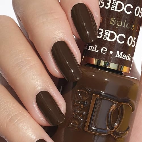 DND DC - Juego de esmaltes de gel  1 esmalte de gel marrón y esmalte de uñas marrón, 053 marrón especiado, 0.5 onzas líquidas