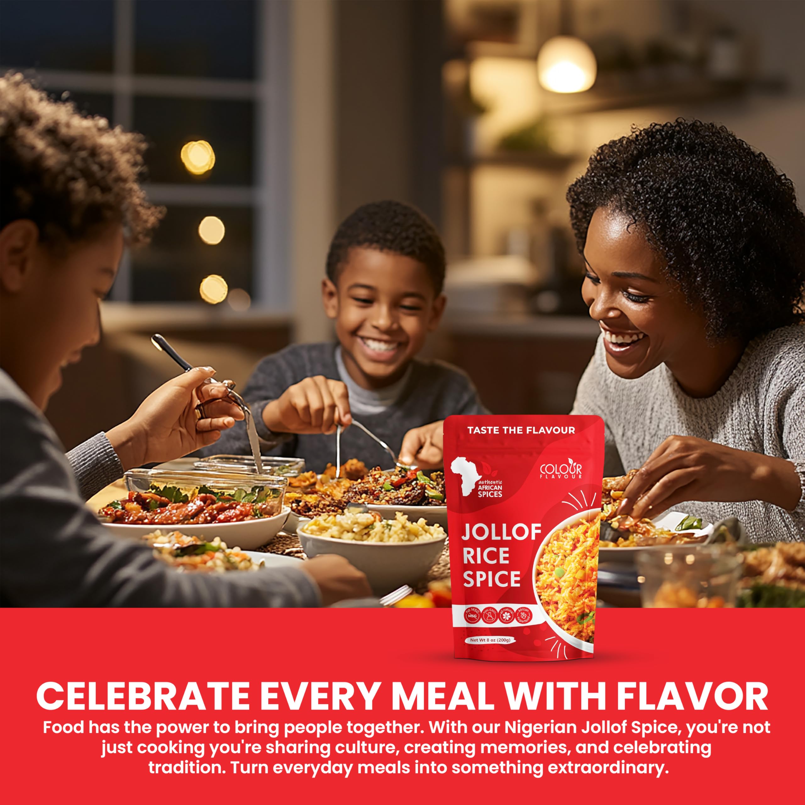 COLOUR FLAVOUR Jollof Rice Seasoning | Authentic Nigerian Spice Blend for Smoky Jollof | Organic African Cooking Spices with Herbs & Superfoods | Gluten Free | 7oz