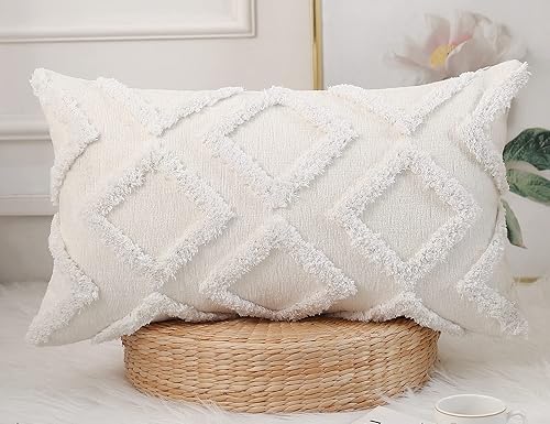 Diamond Pattern Long Pillow Covers 16 x 24,Plush Chenille Decorative