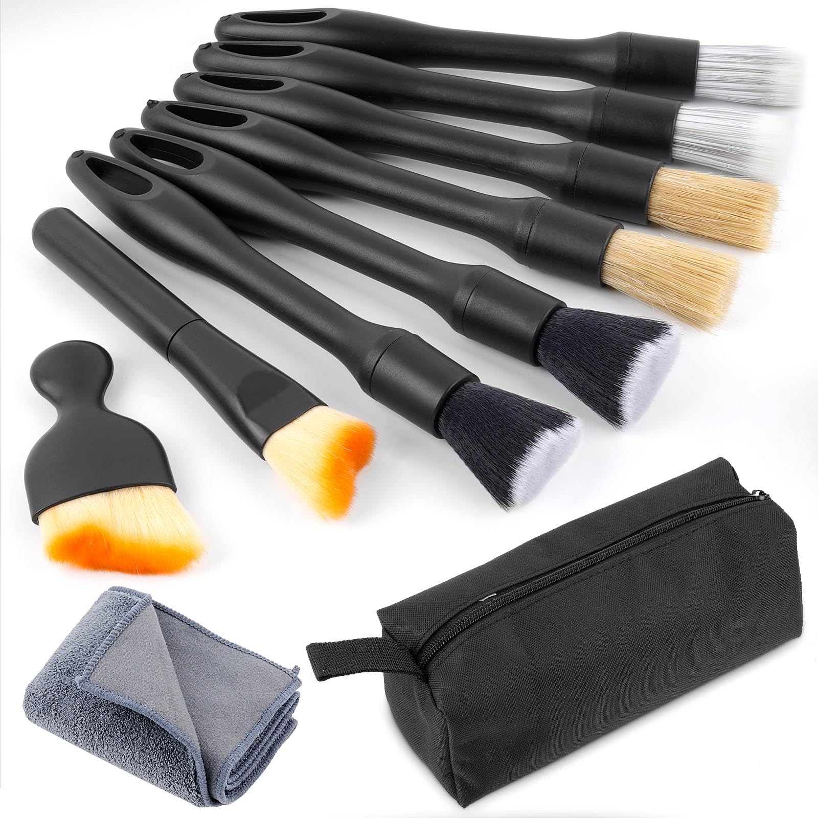 10 Pcs Auto Detailing Set für Innen & Außenreinigung, Ultra Soft Wildschweinhaar Auto Innen Detailing Bürsten, Kratzfreies Auto Reinigungsset für Armaturenbrett, Lüftungsschlitze, Räder