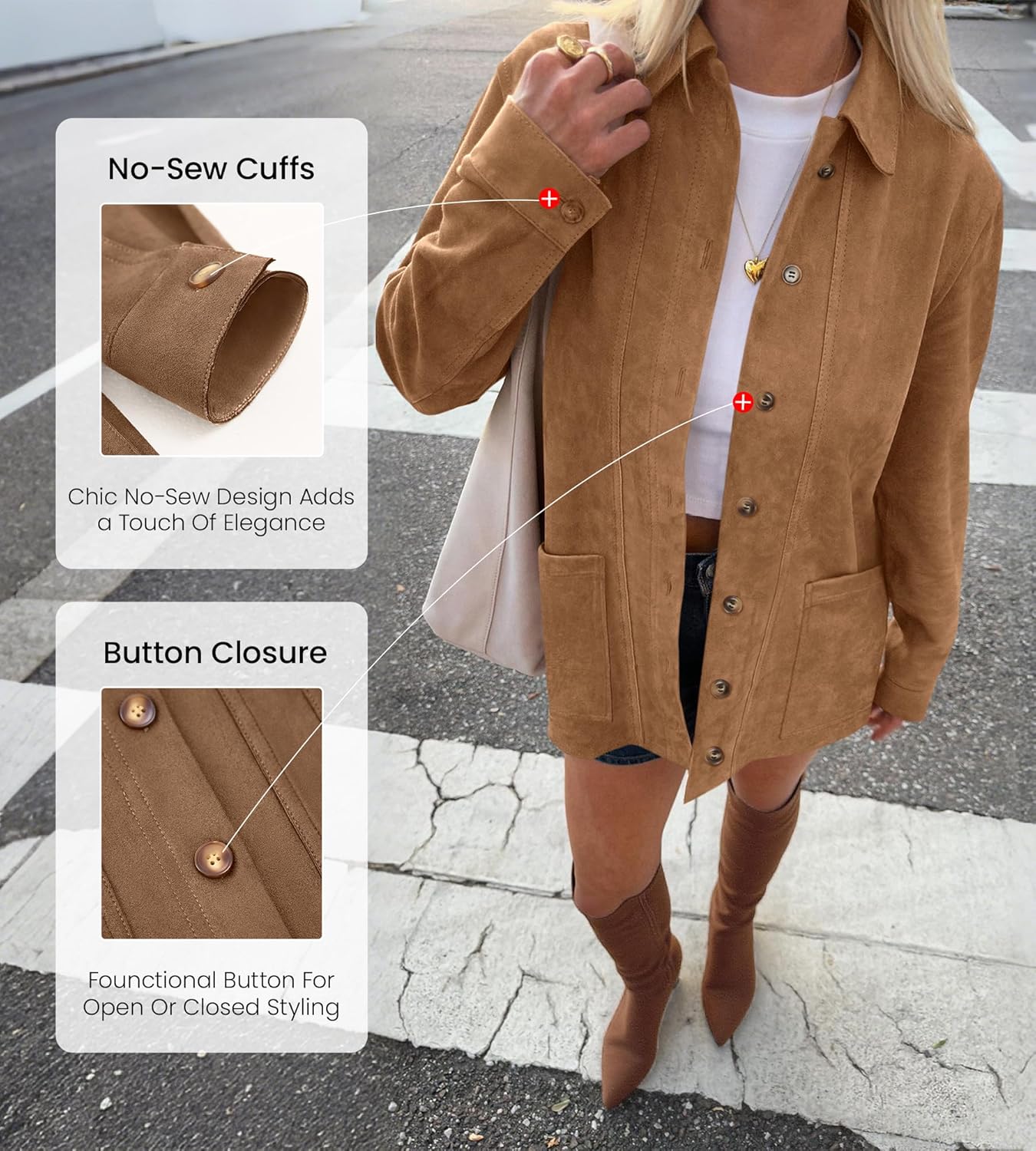 BTFBM Faux Suede Jacket Women Fall Fashion 2026 Leather Jackets Long Sleeve Button Down Winter Coats Shackets Outerwear - Image 4