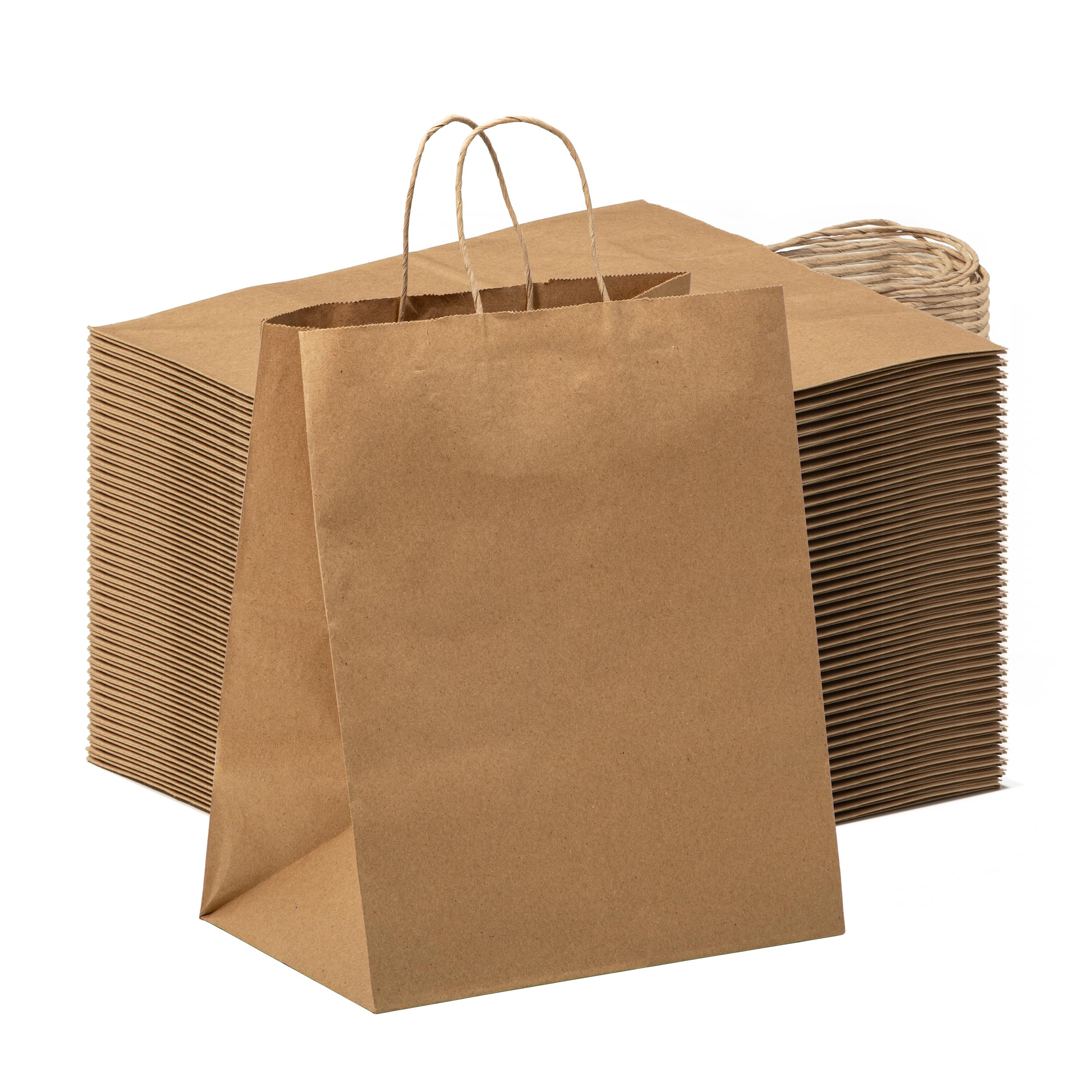 FMP Brands 250 Pack 10x7x12 Inches Kraft Paper Gift Bags with Handles Bulk, Durable Brown Paper Bags for Party Favors, Craft Gift Bag for Birthday