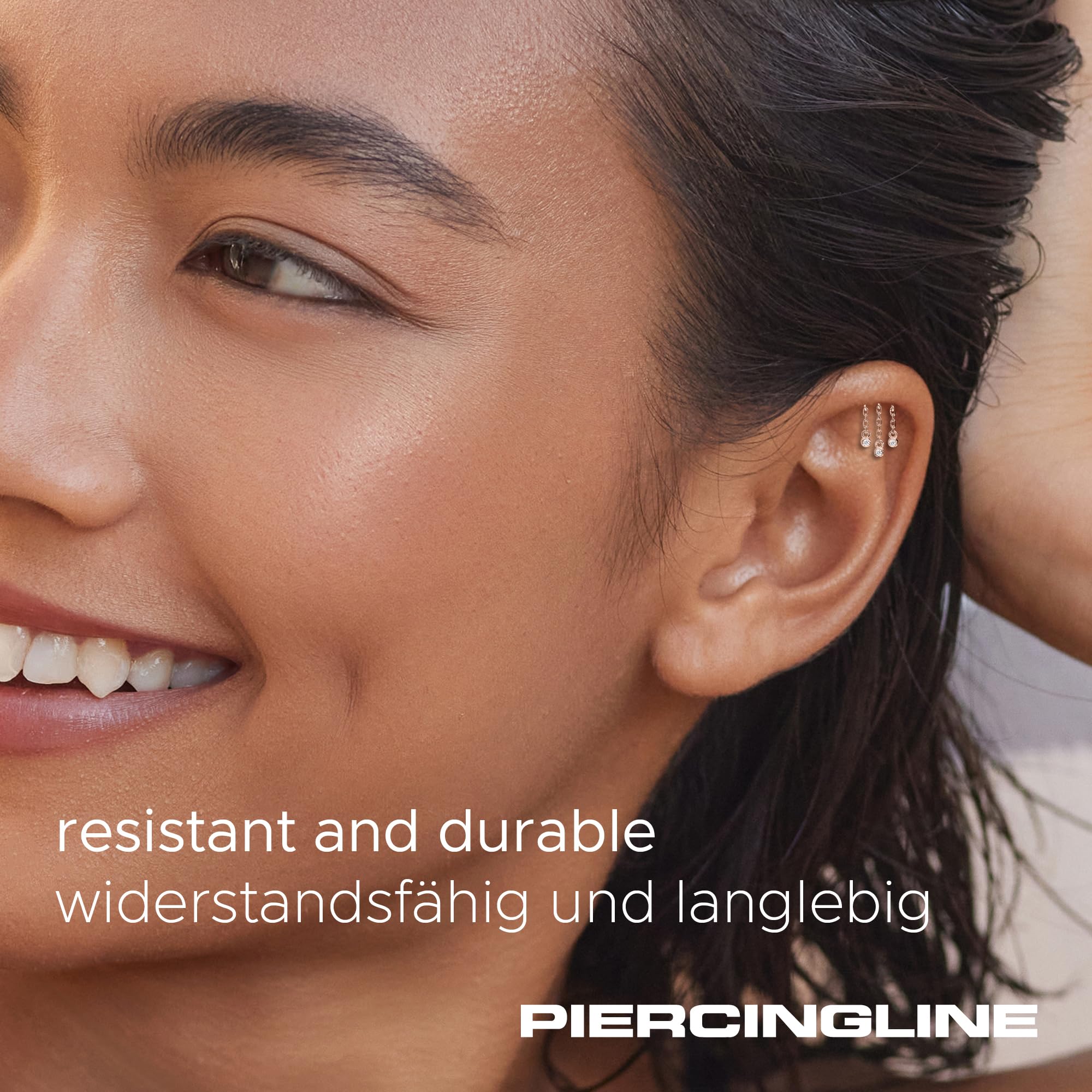 PIERCINGLINE 14 Karat Gold Labret Ohr-Piercing mit Push Fit MOISSANIT-WINDSPIEL 0,015 kt. Farb & Größenauswahl