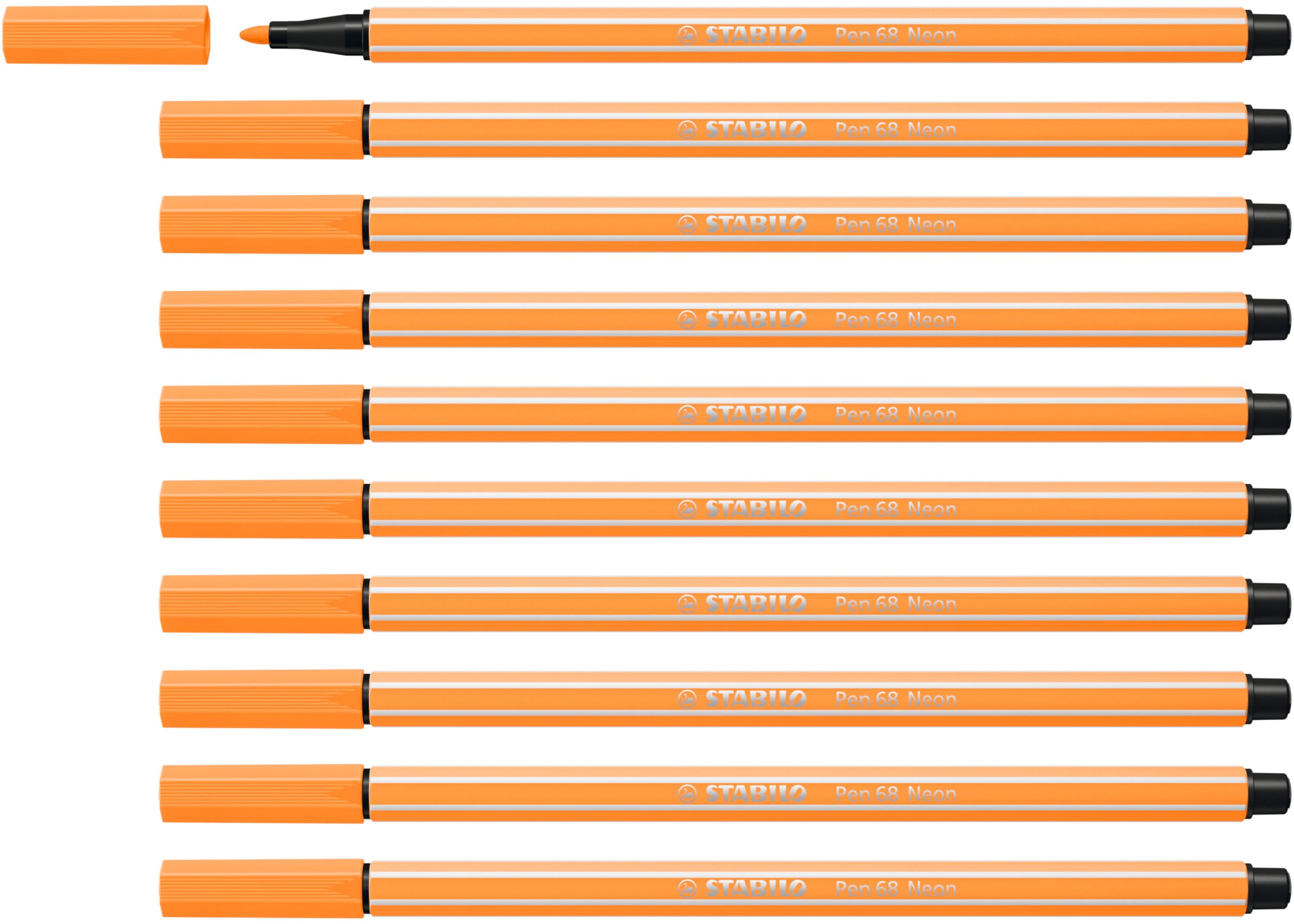 STABILO Pen 68 - Premium Fibre-Tip Pen - Pack of 10 - Neon Orange