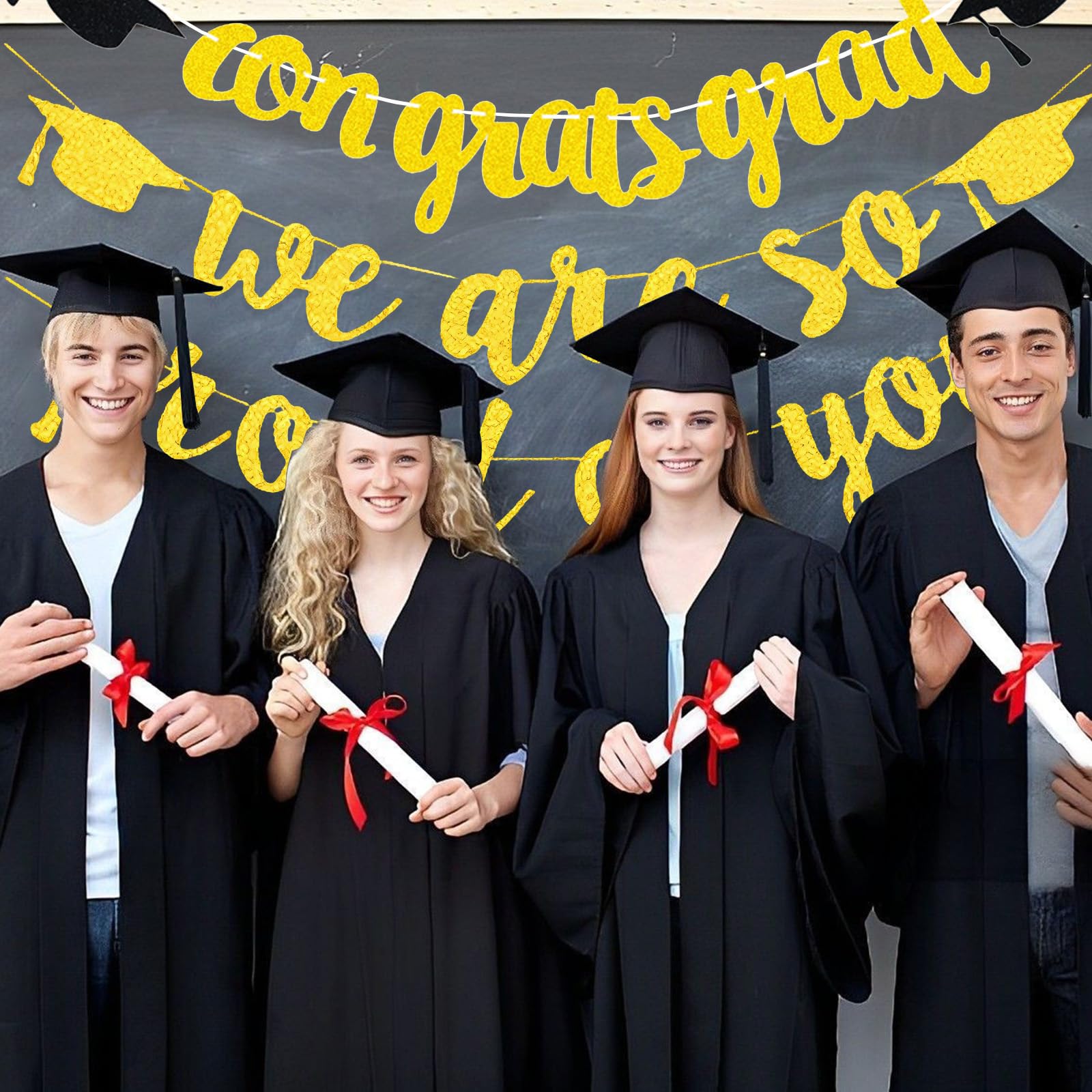 Graduation Decorations, Congratulations Banner, Shiny We Are So Proud of You Banner with Graduation Cap - Image 3
