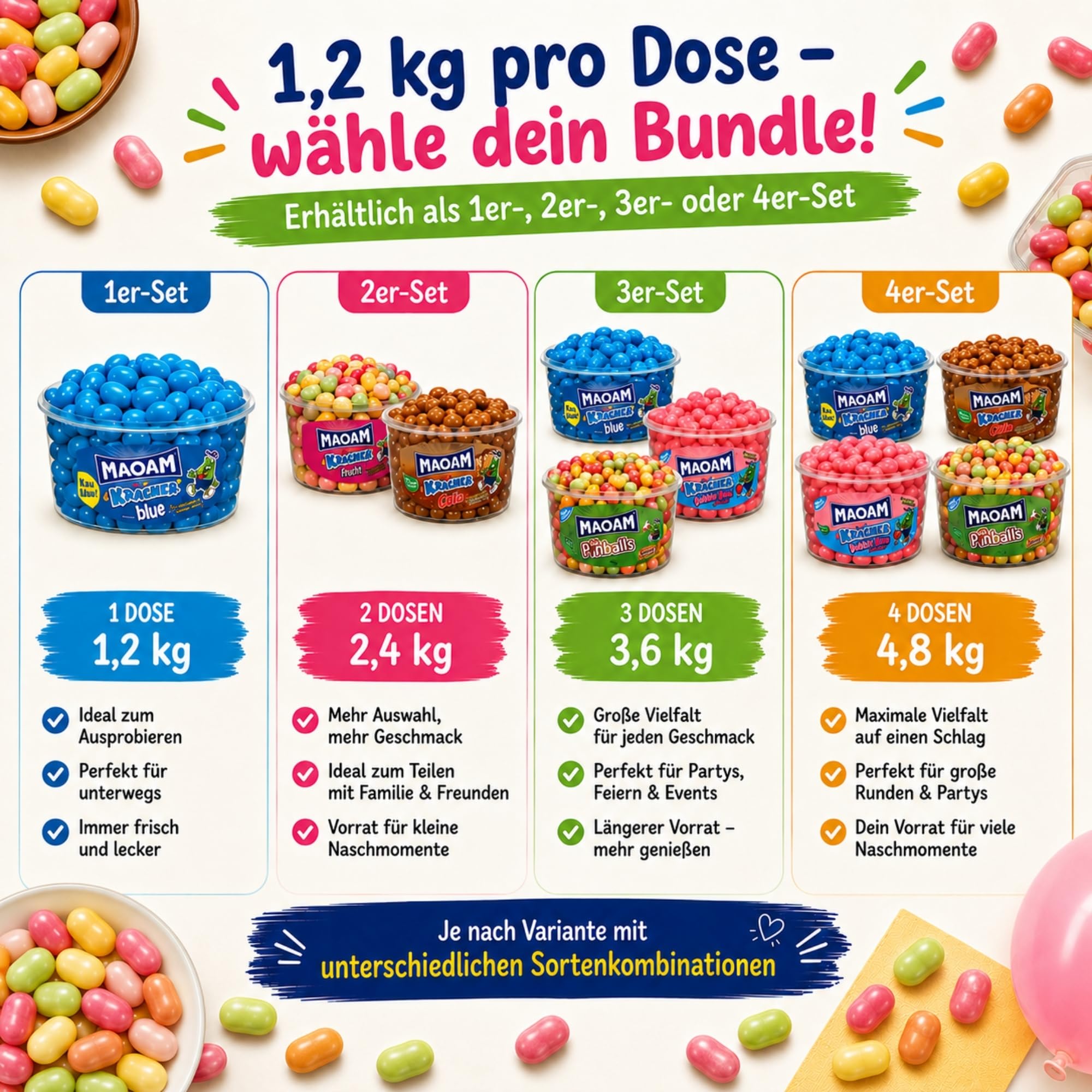 HLKauf Bundle Maoam Kracher: 3er Set Cola, Pinballs & Blue Kaubonbon Süßigkeiten Sets für Büro, Party, Kindergeburtstag, Großpackung & Notizblock