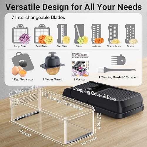 Miniatura 2 de Picador de verduras 12 en 1, utensilios de cocina con 7 cuchillas, verduras, alimentos, picador de cebolla, rebanador de pepino, mandolina versátil,