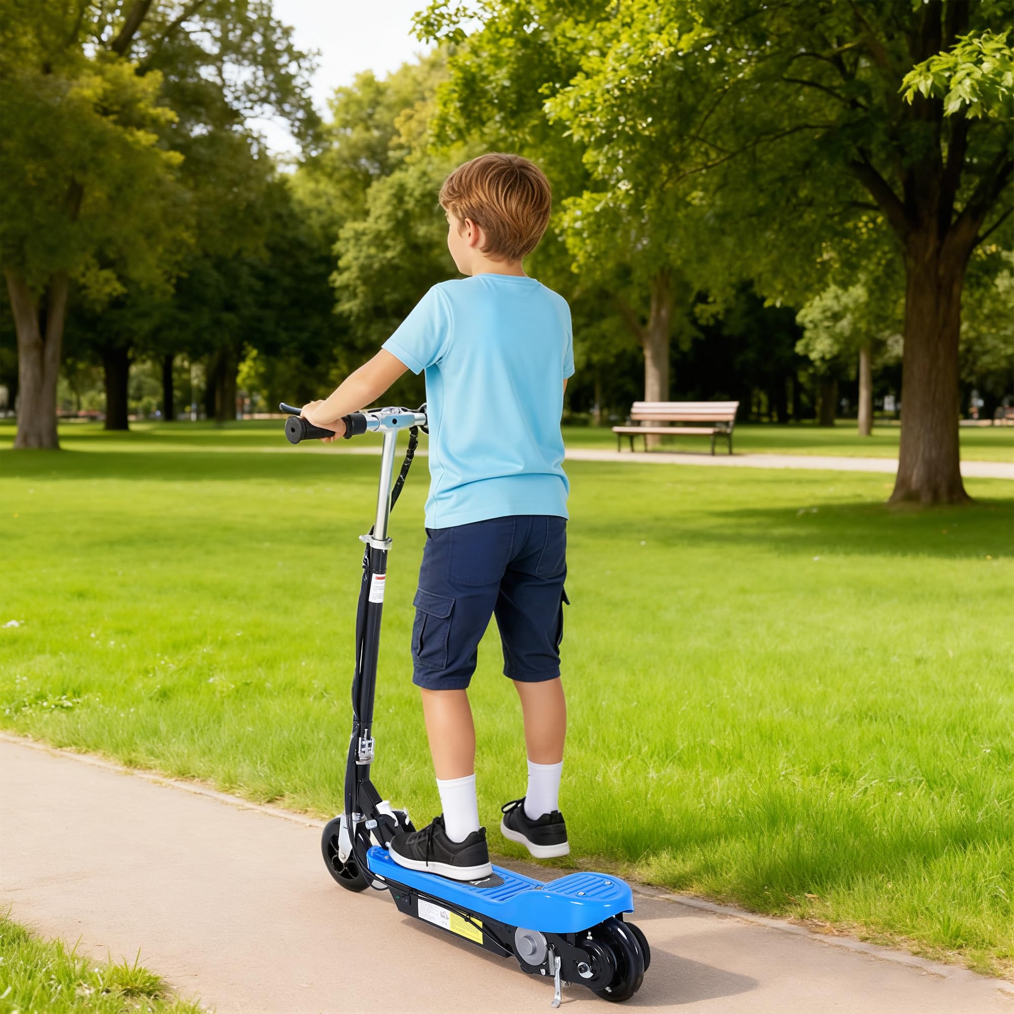HOMCOM Patinete Eléctrico Plegable para Adolescentes 78x37x87-95cm | Velocidad de 10 km/h, Manillar Ajustable en Altura, Frenos, Carga Máx. 50 kg