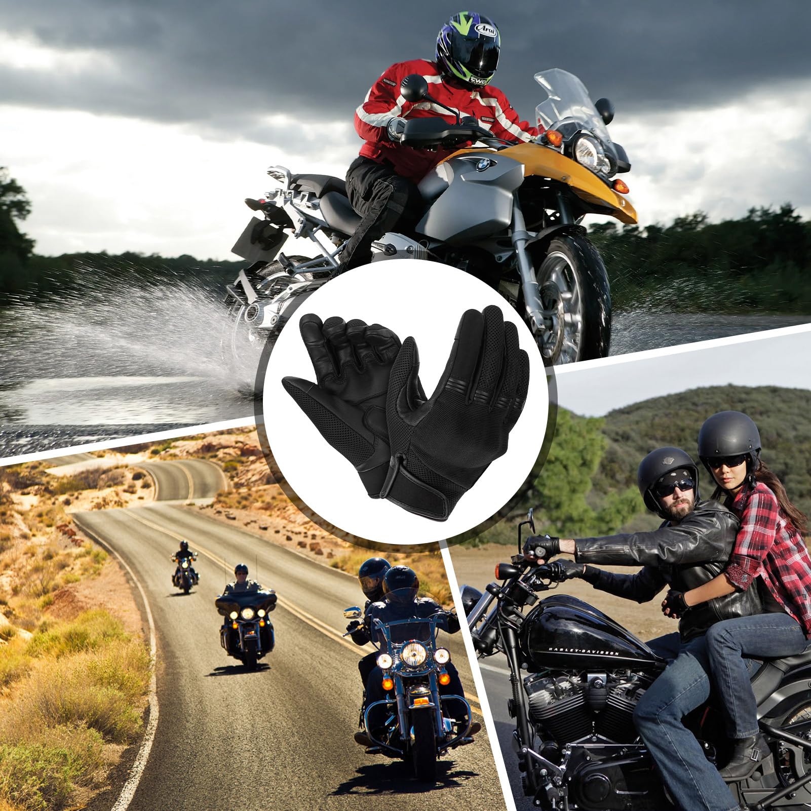 Genérico Guantes de Moto Táctiles y con amortiguación | Dedos completos Transpirable para escalada, navegación, carreras en carretera, deportes al aire libre, accesorios unisex,