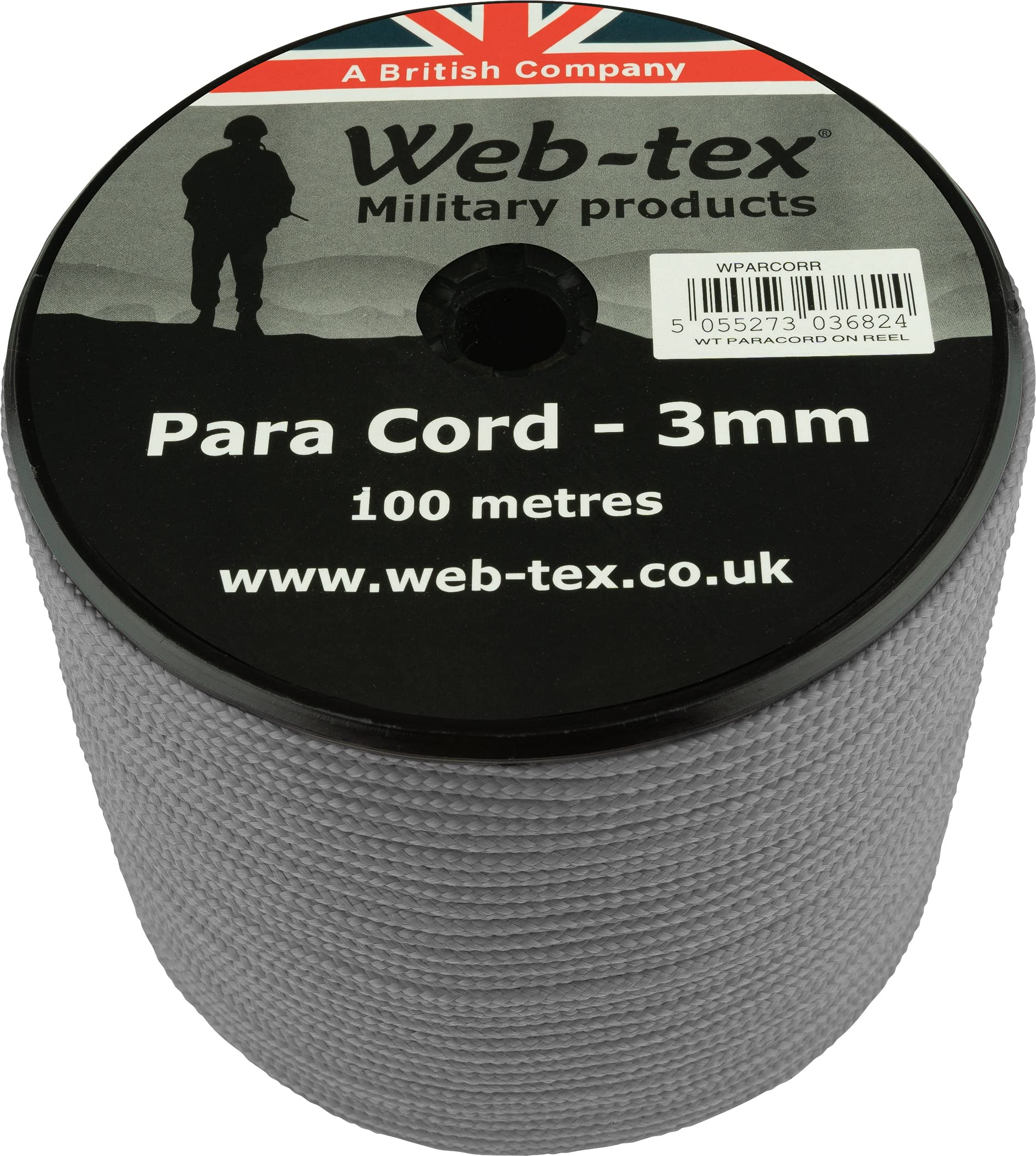 Web-tex - Rouleau de paracorde - 100 mètres/Ø 3 mm - Gris