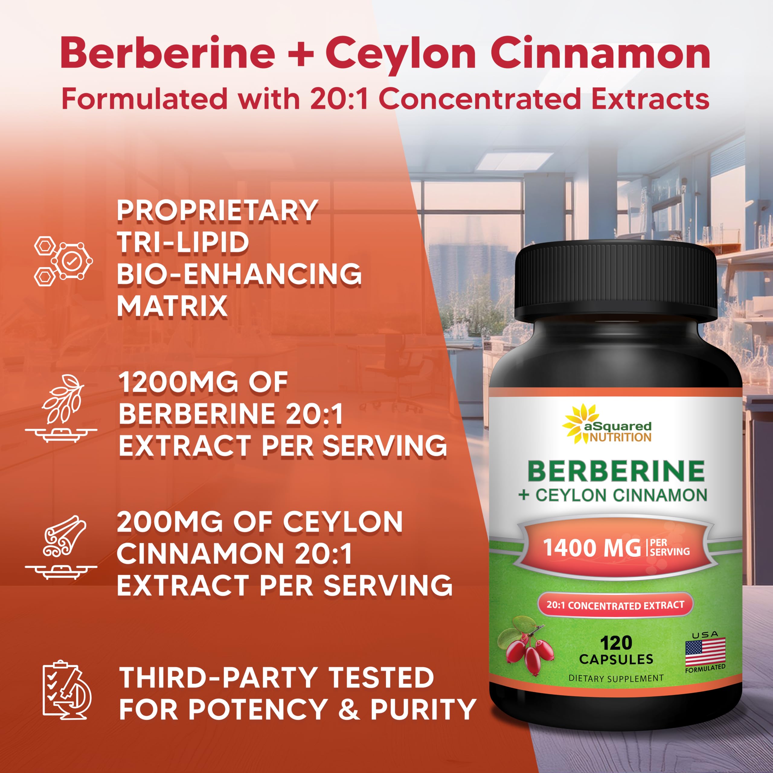 Berberine with Ceylon Cinnamon Supplement - 120 Capsules - 1200mg/Serving — Amazon image 4