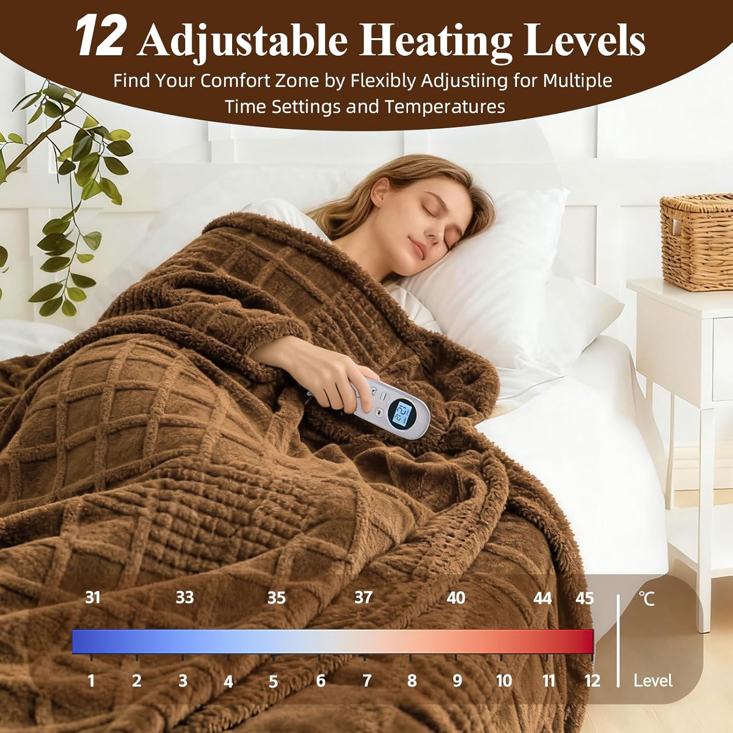 Heated Blanket Electric Full, 74”x84“Heating Blanket Waffle with 12 Heat Levels, Fast Heating Blanket with 1-12 Timer Settings, Overheat Protection with ETL & FCC for Home Office Sofa - Image 3