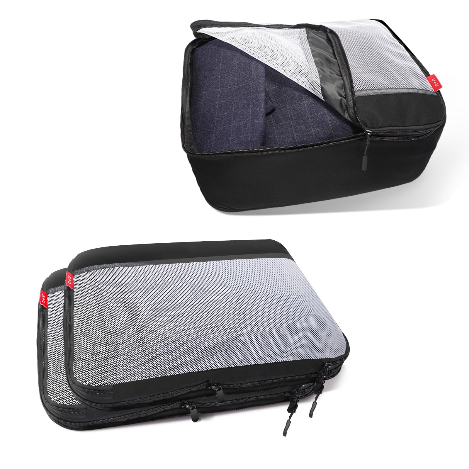 Compression Packing Cubes for Travel Essentials, 2 Set Suitcase Organizers for Luggage Carry on, Large Lightweight Compressible Expandable Mesh Travel
