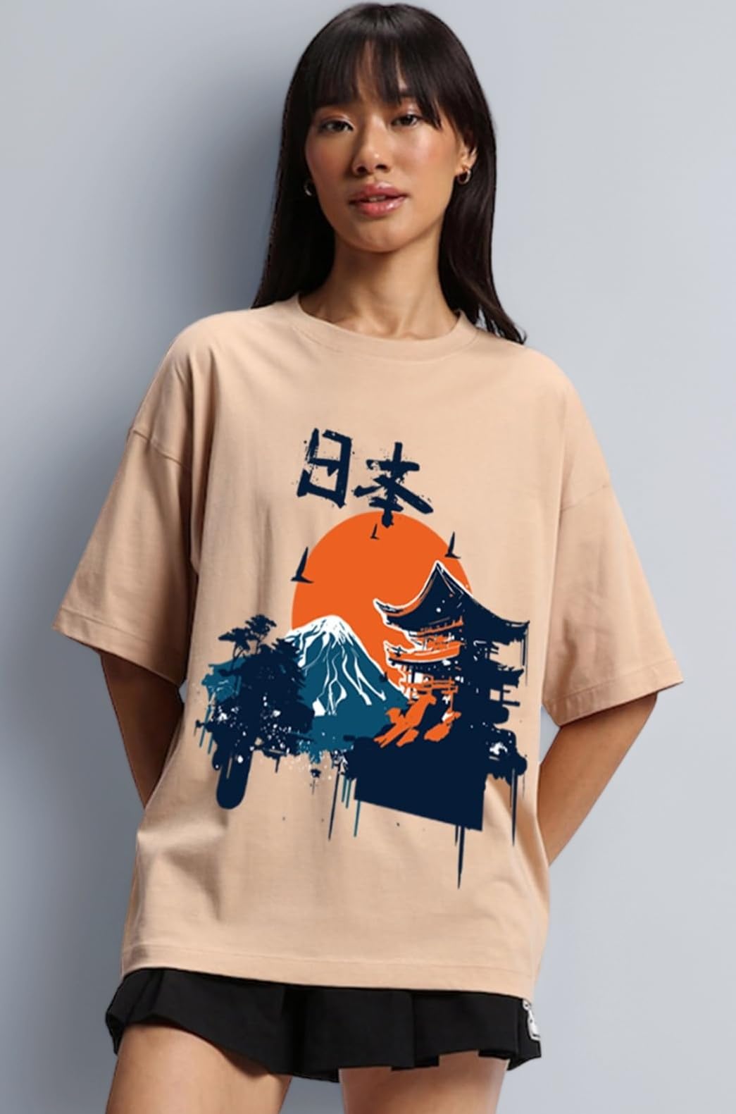 100% Pure Cotton Oversized Loose Fit Half Sleeve Cool Front Chest Graphic Printed Round Neck Drop Shoulder T-Shirt for Women S to 2XL