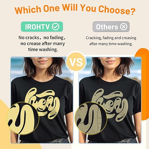 Miniatura 4 de IROHTV Vinilo dorado para planchar, vinilo de transferencia de calor HTV de 12 x 8 pies para todas las máquinas cortadoras, vinilo de transferencia