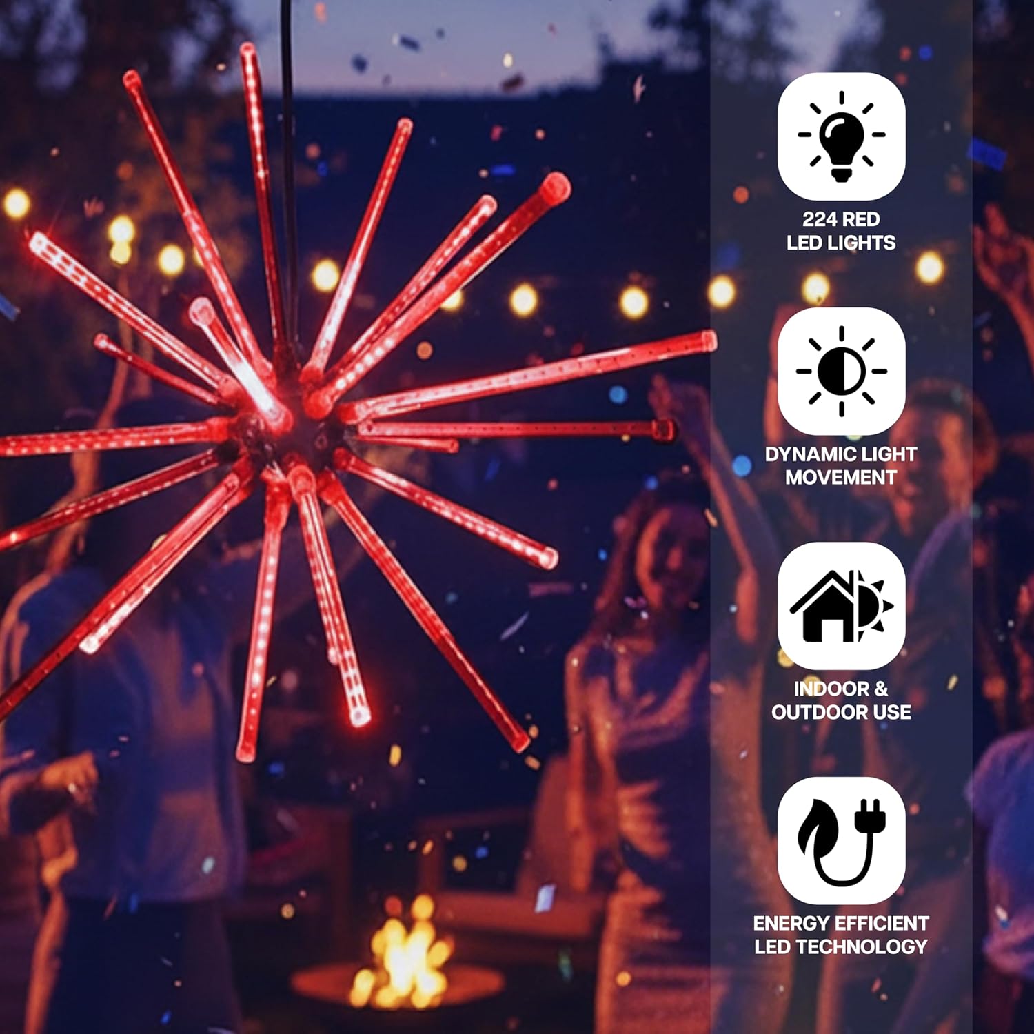 Holiday Bright Lights 20-Inch Red LED Meteor Burst Indoor Outdoor Hanging Star with 224 Lights