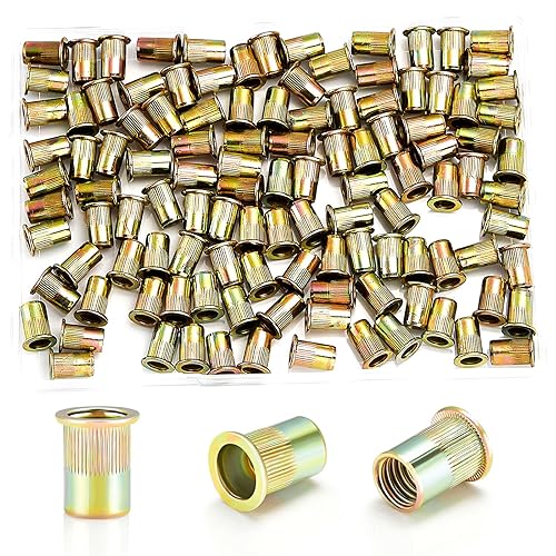 Kadric - Tuercas remachadoras de 14"-20, 180 tuercas roscadas de cabeza plana de acero al carbono SAE 14-20 UNC RIV