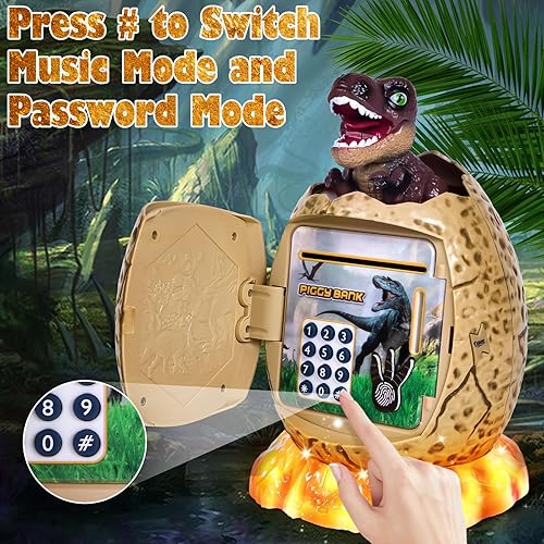 Miniatura 4 de Refasy Juguetes para niños, alcancía electrónica para niños, cajero automático de dinosaurio, alcancía, contraseña, dinero en efectivo, moneda,