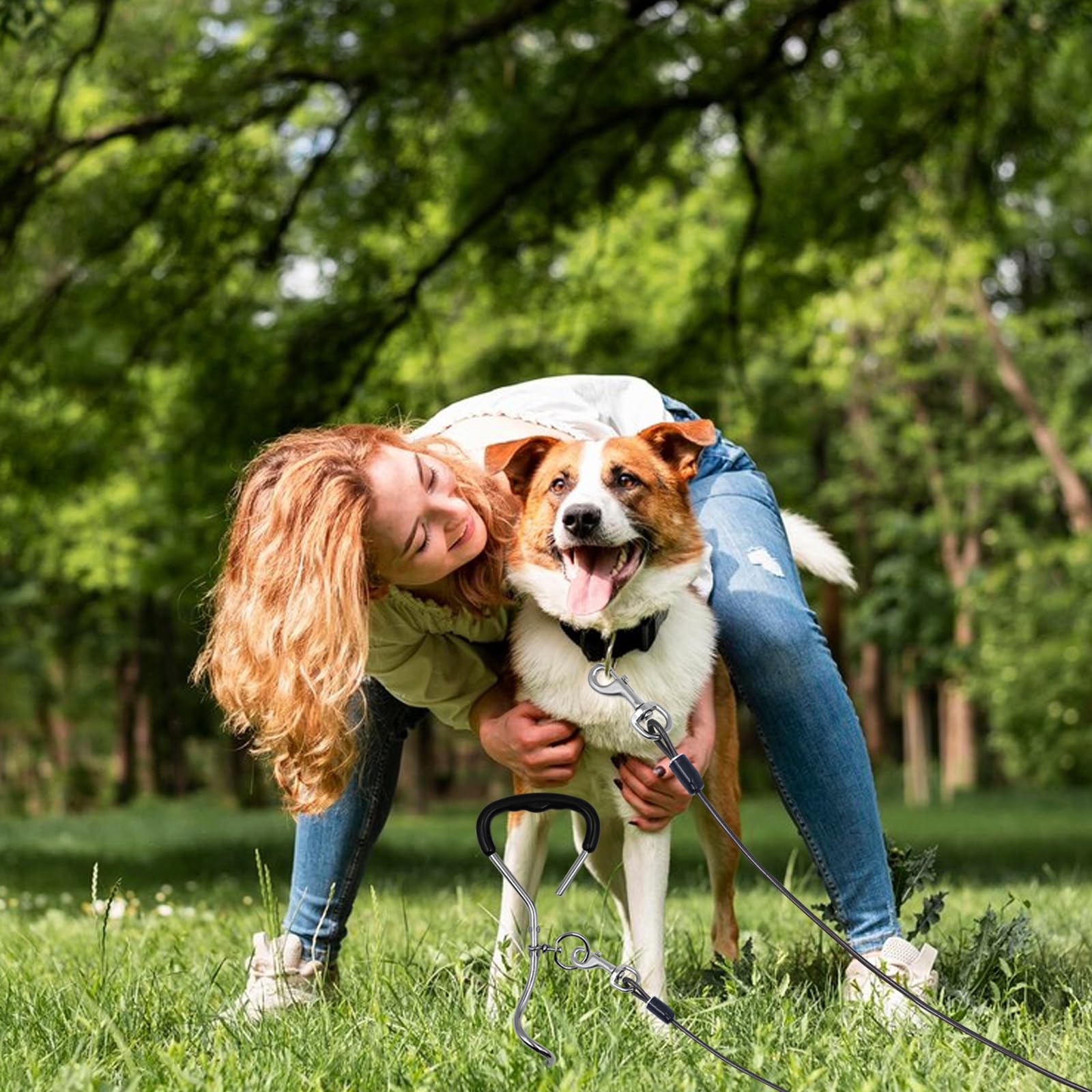Bodenanker Hund, Erdanker Bodenanker Trampolin Set 17 Zoll Hund Anlegepflock für Große Hunde Robuste Erdanker für Trampolin mit 3m Schleppleine Rostfrei Sicherung Set für Kleine Bis Mittlere Hunde