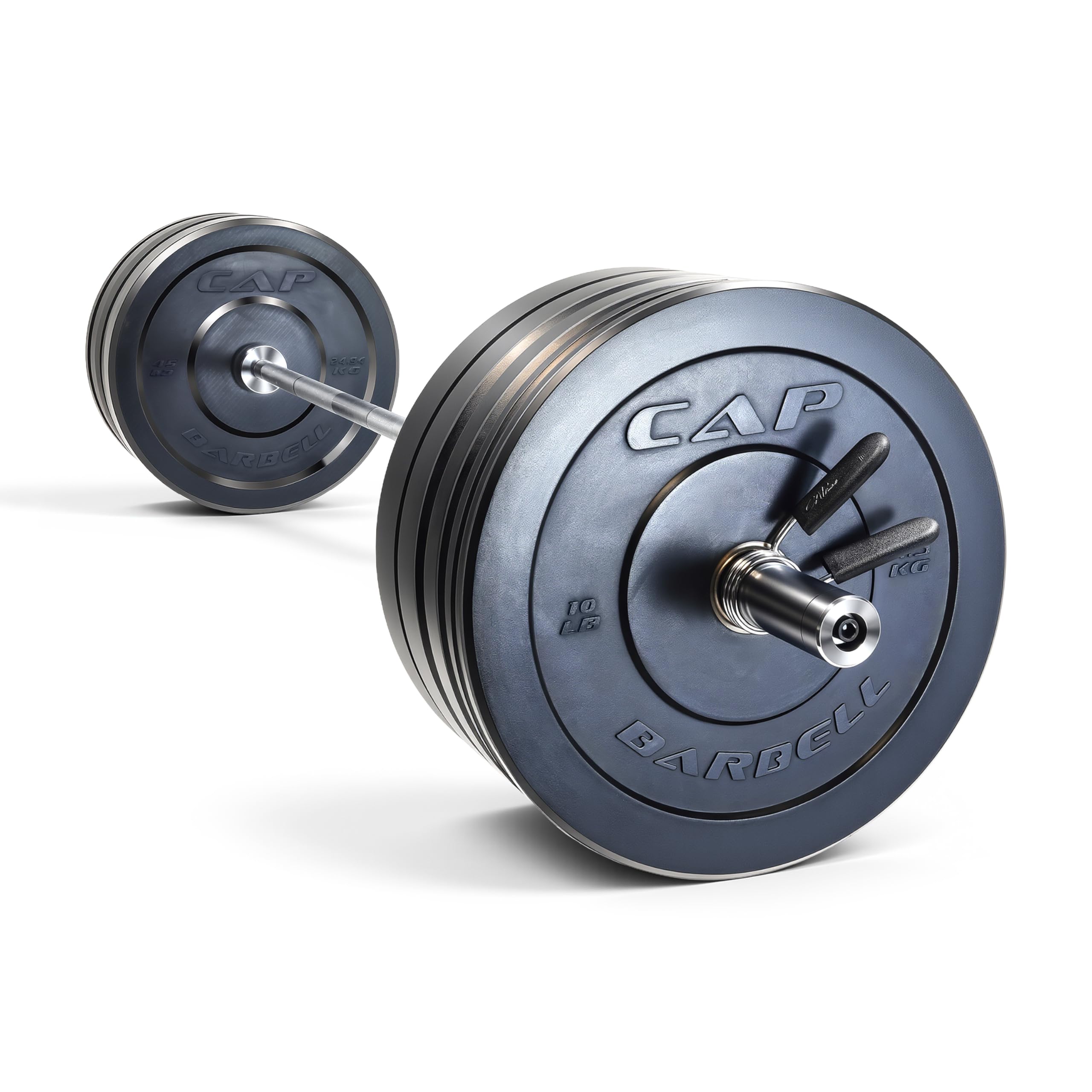 CAP Barbell 370 lb Elite Olympic Weight Set with 7ft Chrome Barbell &amp; Black Bumper Plates