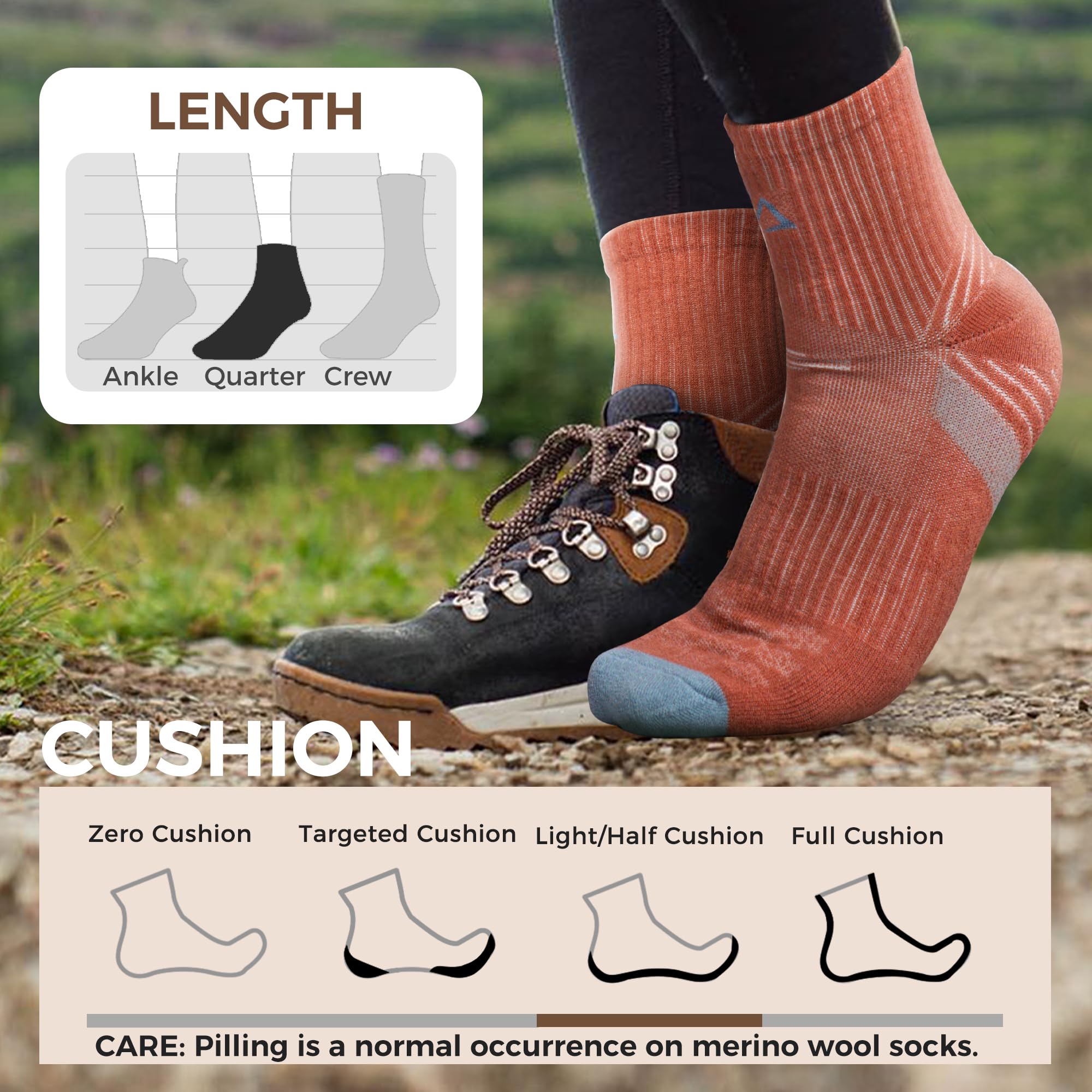 innotree Calcetines de senderismo de lana merino para mujer, calcetines térmicos de un cuarto de tobillo, absorben la humedad, 5 pares