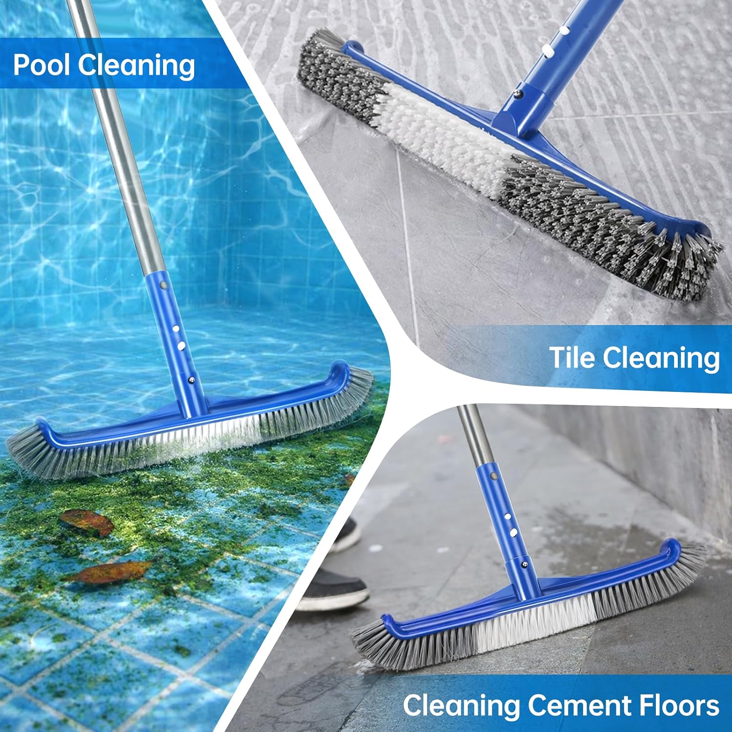 Pool Brush Head, Scrub Brush with Premium Nylon Bristles,Curved Ends High-Efficiency Pool Broom/Pool Brushes for Cleaning Inground/Above Ground,Swimming Pool, Walls, Bathtubs, Tiles & Floors(Blue)