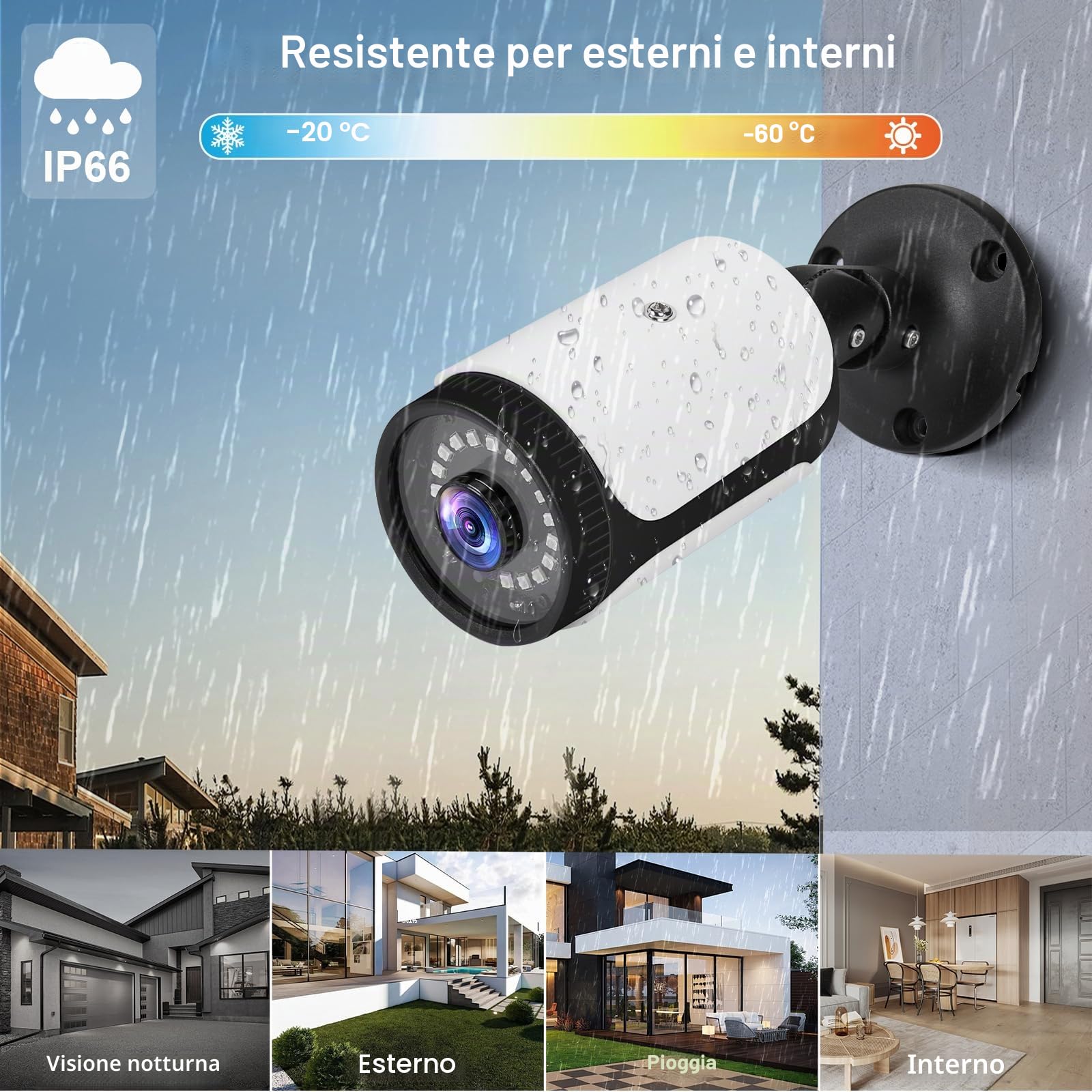 1080P 4-in-1 Telecamera 180 gradi grandangolare di Sicurezza IP66 CCTV AHD/TVI/CVI/CVBS Analogica BNC Telecamera di Sorveglianza Bullet 2MP per Interni/Esterni Visione Notturna da 10m