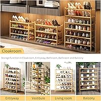 Vista 5 de Zapatero de bambú de 6 niveles para entrada, apilable, resistente, multifuncional, zapatero independiente para dormitorio, pasillo, armario