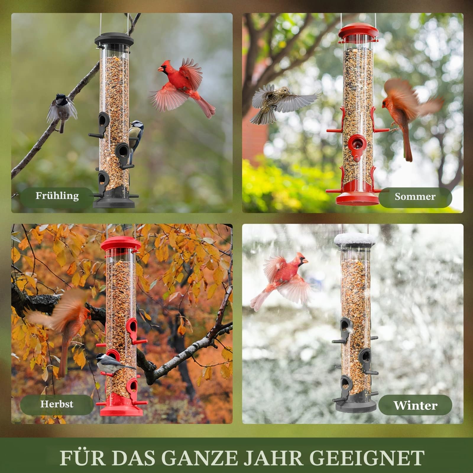 Kingsyard 2X Vogelfutterspender 38cm - mit 6 Anflugstangen, Vogel Futterstation, Wildvogelfutterspender für Sämereien, ganzjährige Fütterung, für Garten/Terrasse/Balkon, Schwarz