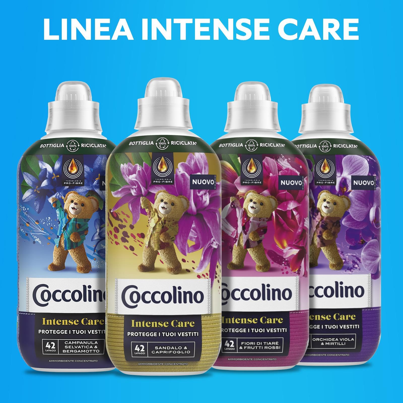 Coccolino Suavizante concentrado orquídea violeta y arándanos, suavizante para lavadora Intense Care con tecnología Pro-Fibre, formato hasta 336 lavados, 8 unidades de 980 ml