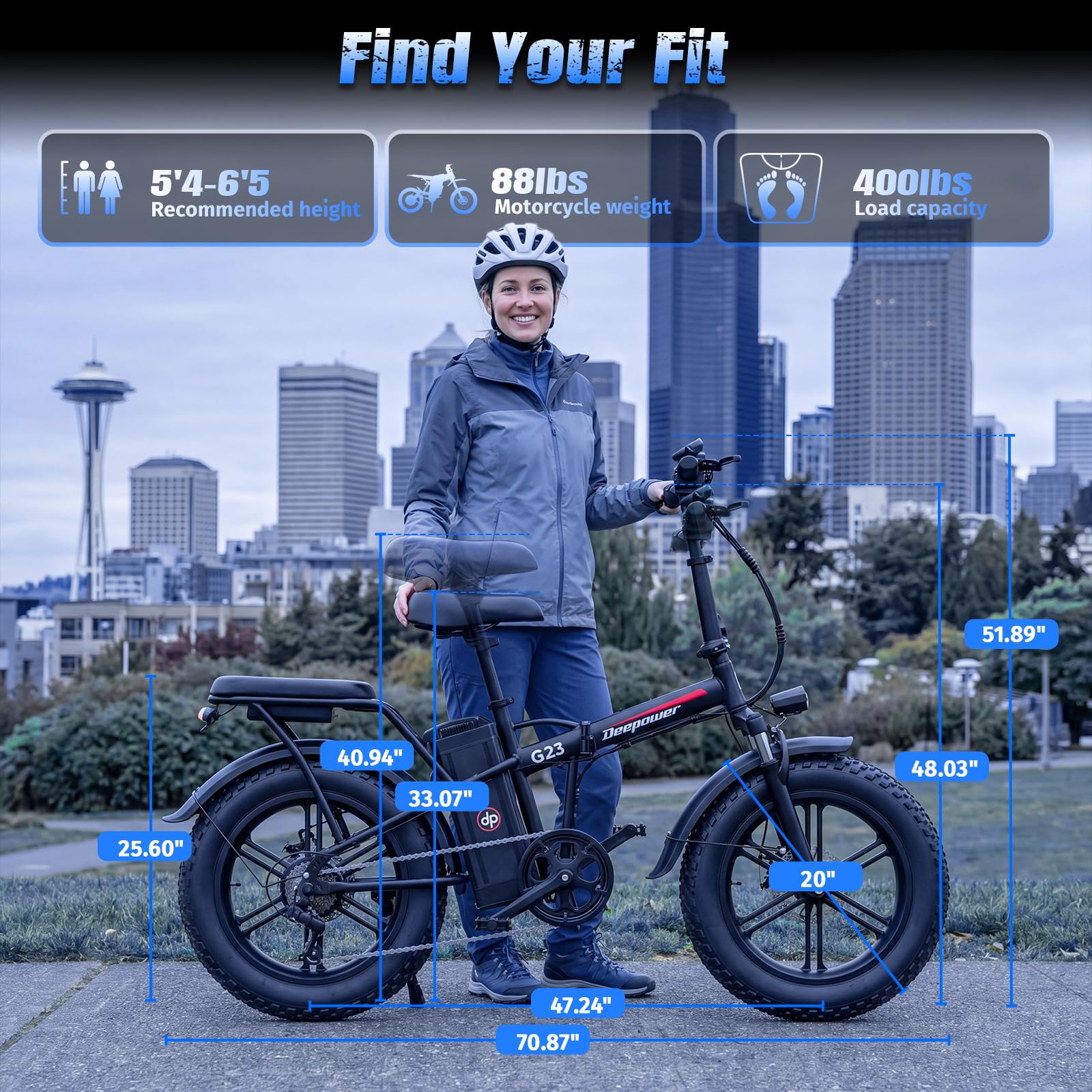 DEEPOWER G23 Bicicletta Elettrica Pieghevole da Montagna, Pneumatici Larghi 20" x 4, Batteria Rimovibile 17Ah/25Ah/35Ah, Autonomia 50–150 KM, 7 Velocità, Display LCD, Sospensione Completa