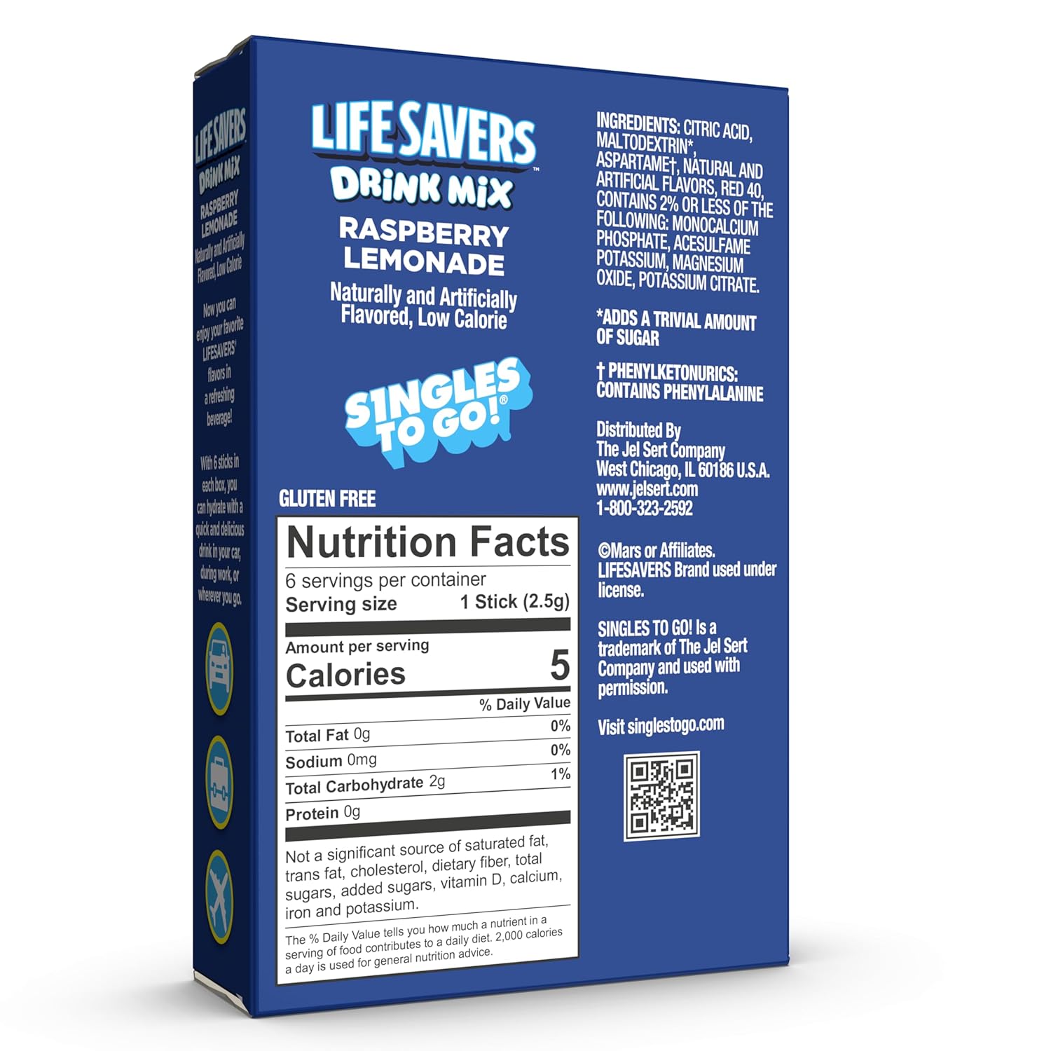 Lifesavers Singles to Go Powdered Drink Mix, Raspberry Lemonade, 6 Stick Per Box, 12 Boxes Included for Total of 72 Sticks